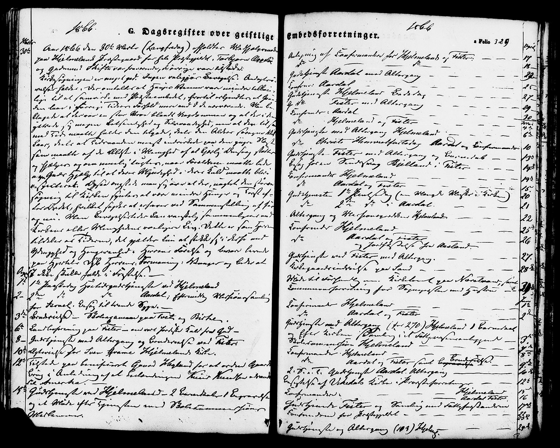 Hjelmeland sokneprestkontor, AV/SAST-A-101843/01/IV/L0011: Parish register (official) no. A 11, 1861-1878, p. 329