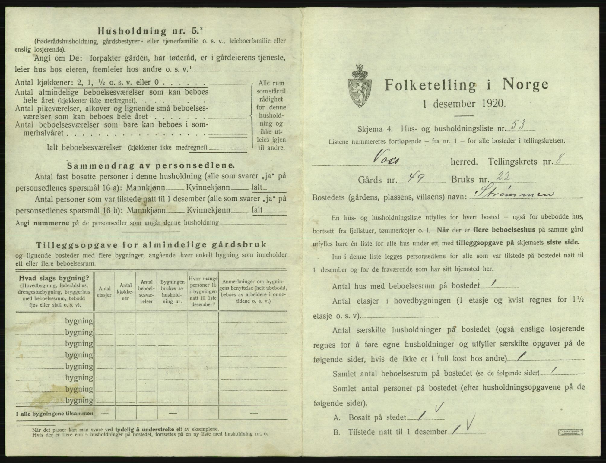 SAB, 1920 census for Voss, 1920, p. 847