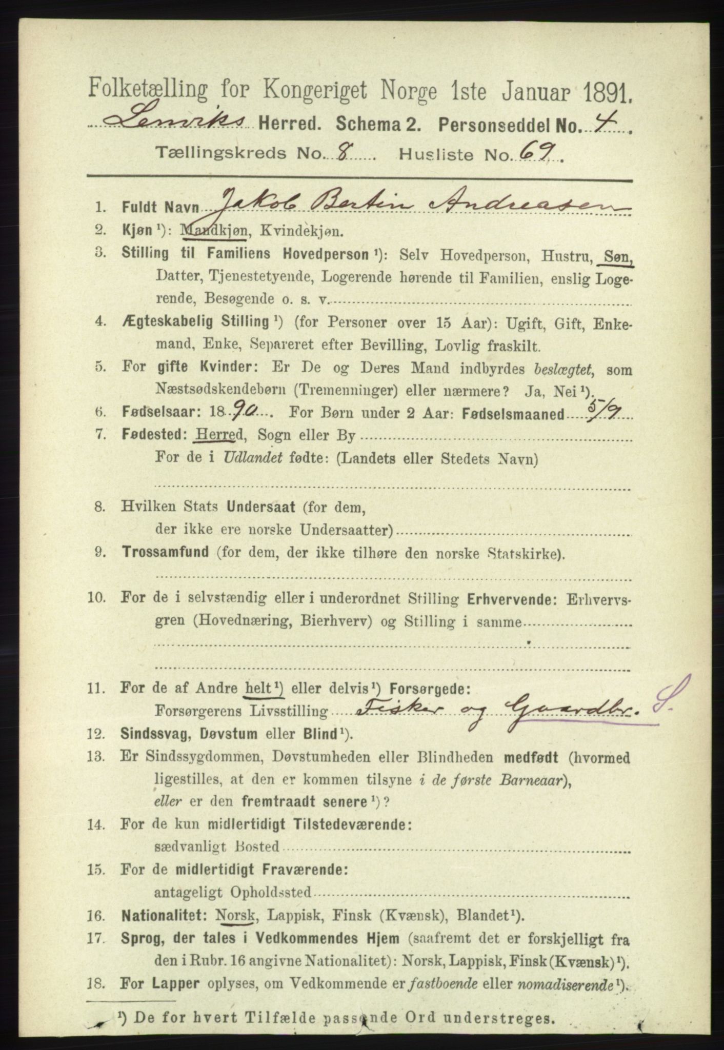 RA, 1891 census for 1931 Lenvik, 1891, p. 4863