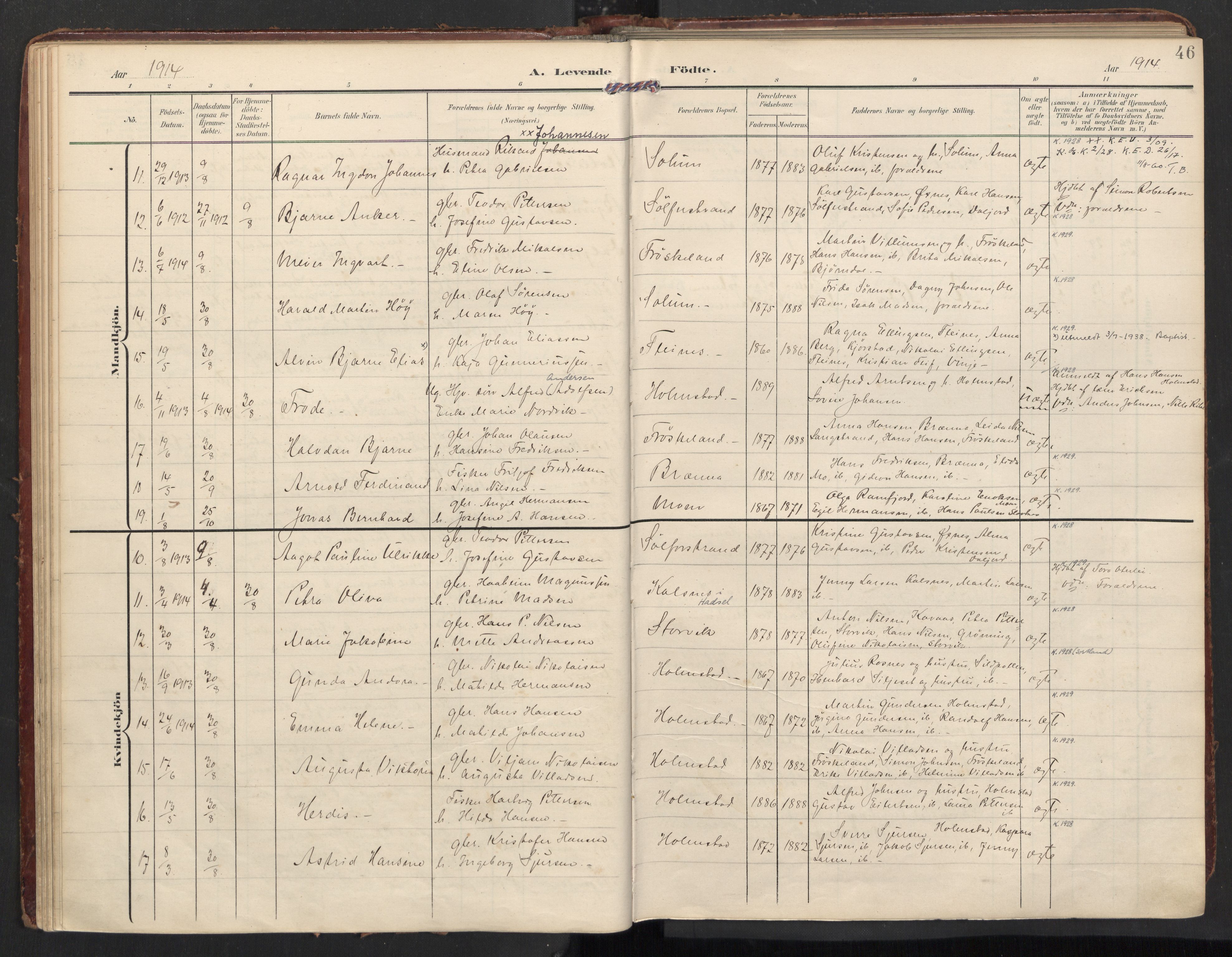 Ministerialprotokoller, klokkerbøker og fødselsregistre - Nordland, AV/SAT-A-1459/890/L1287: Parish register (official) no. 890A02, 1903-1915, p. 46