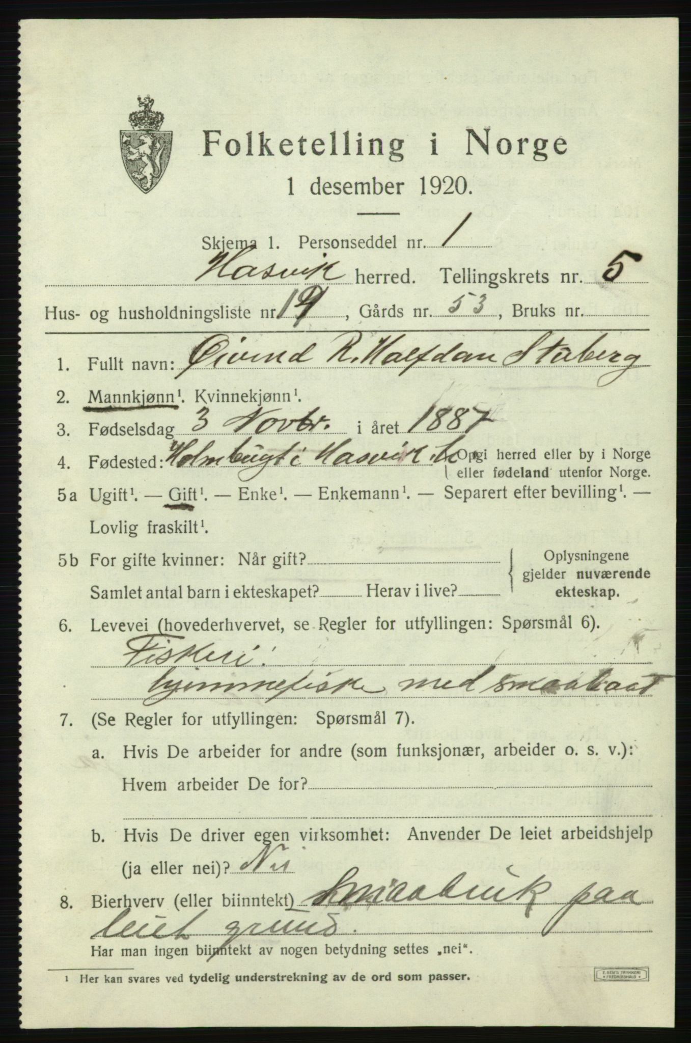 SATØ, 1920 census for Hasvik, 1920, p. 2545