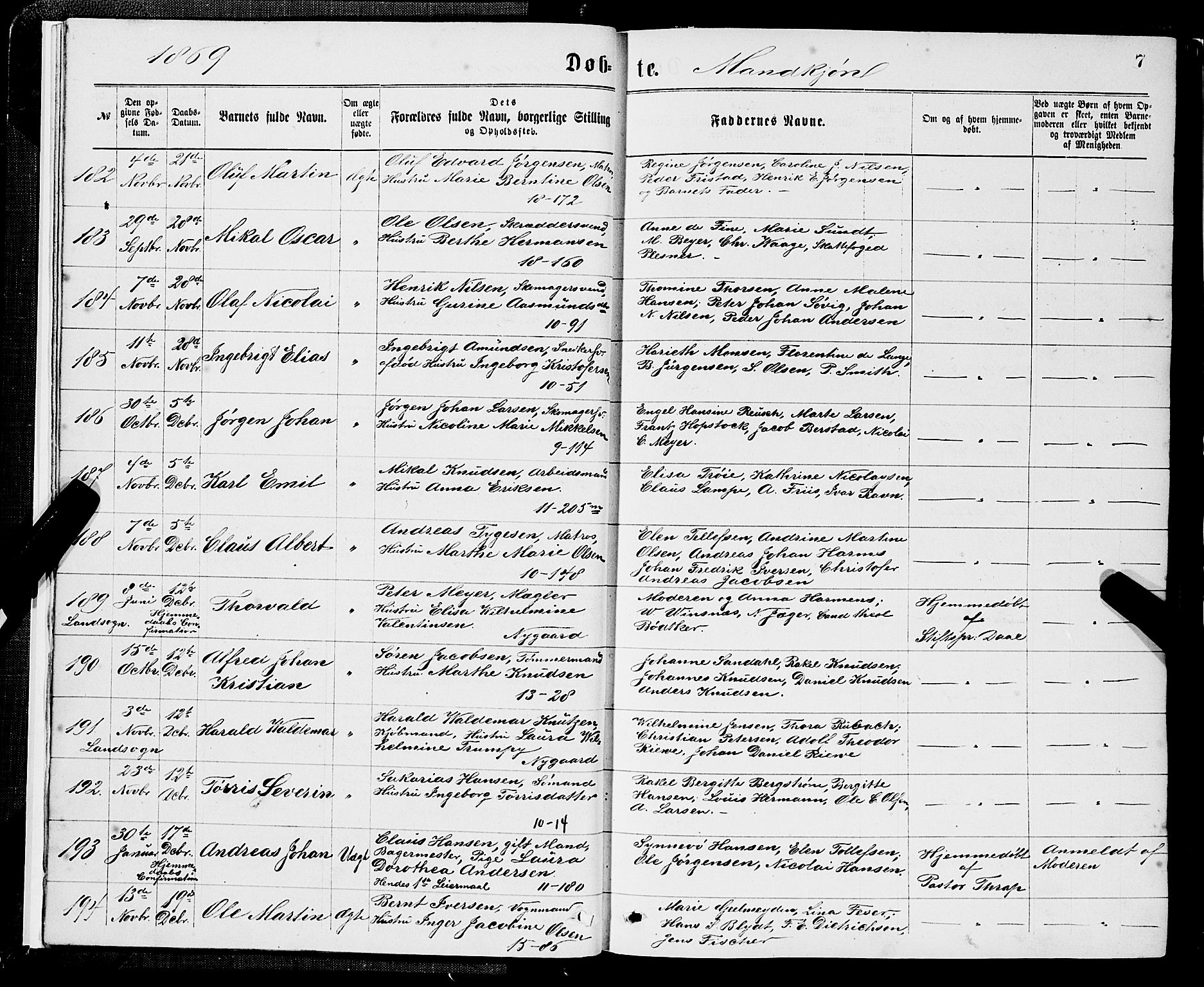Domkirken sokneprestembete, SAB/A-74801/H/Hab/L0013: Parish register (copy) no. B 6, 1869-1876, p. 7