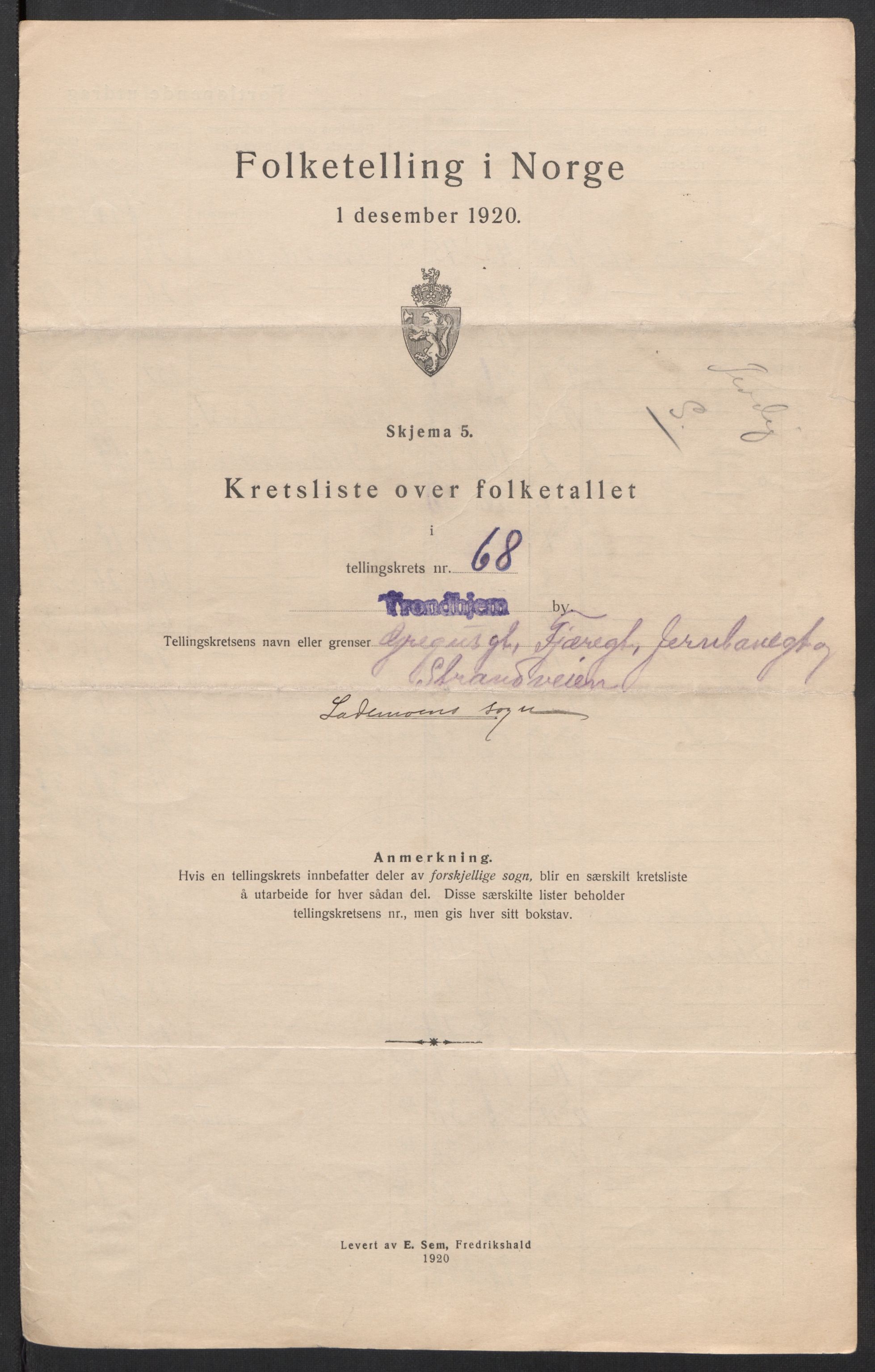 SAT, 1920 census for Trondheim, 1920, p. 218