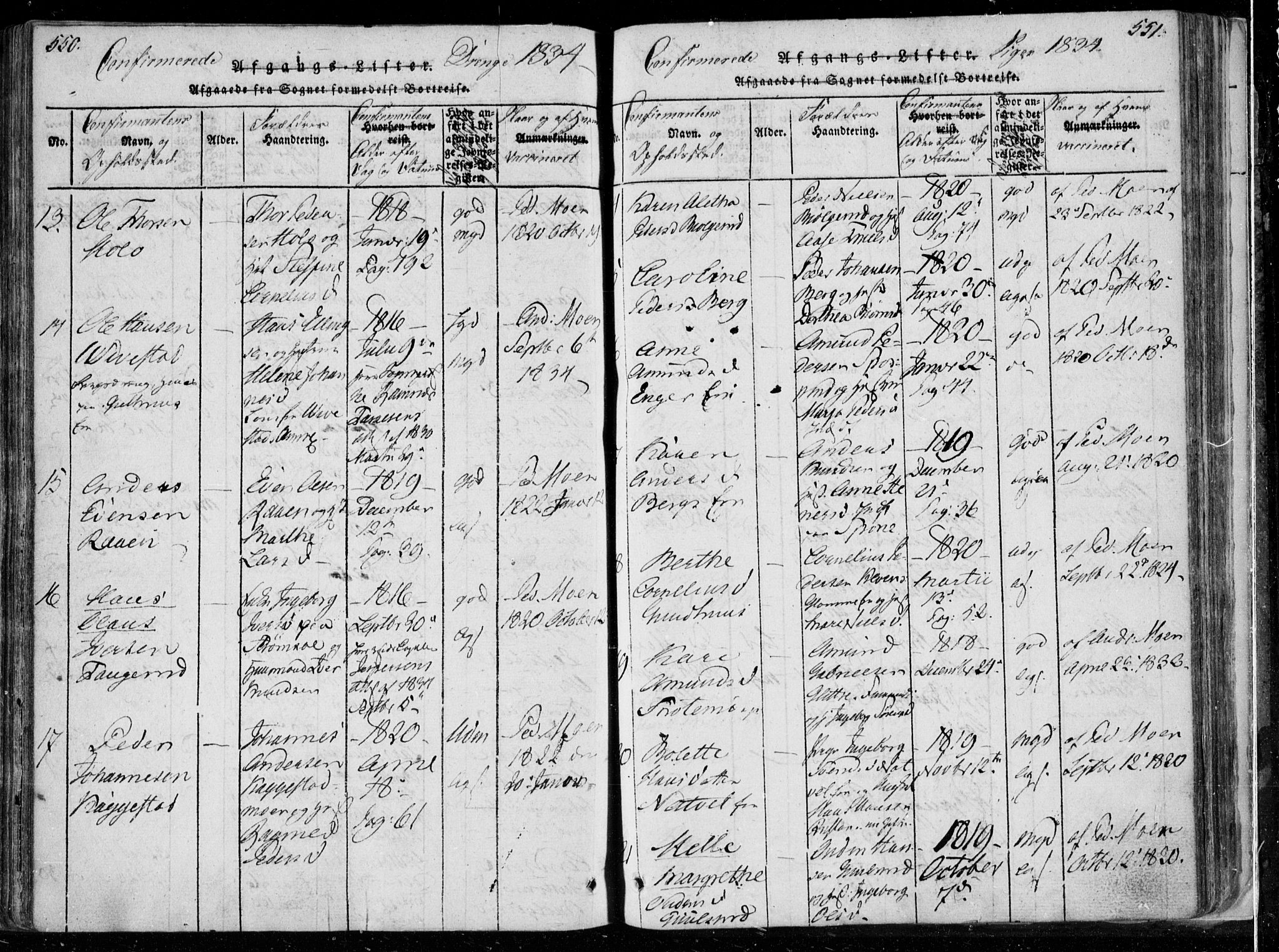 Modum kirkebøker, AV/SAKO-A-234/F/Fa/L0006: Parish register (official) no. 6, 1832-1841, p. 550-551