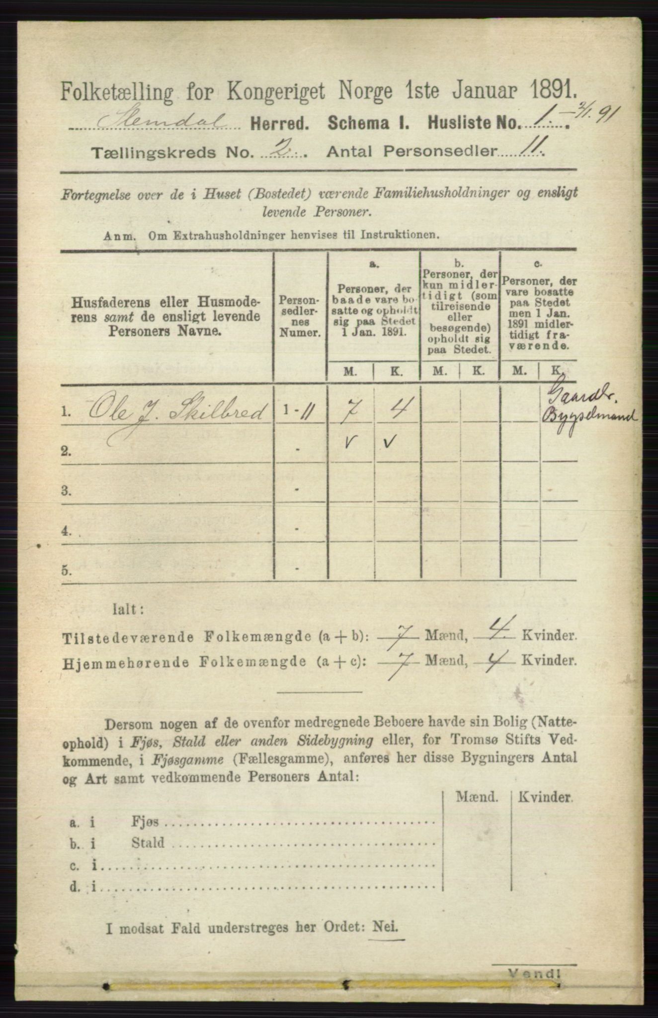 RA, 1891 census for 0811 Slemdal, 1891, p. 310