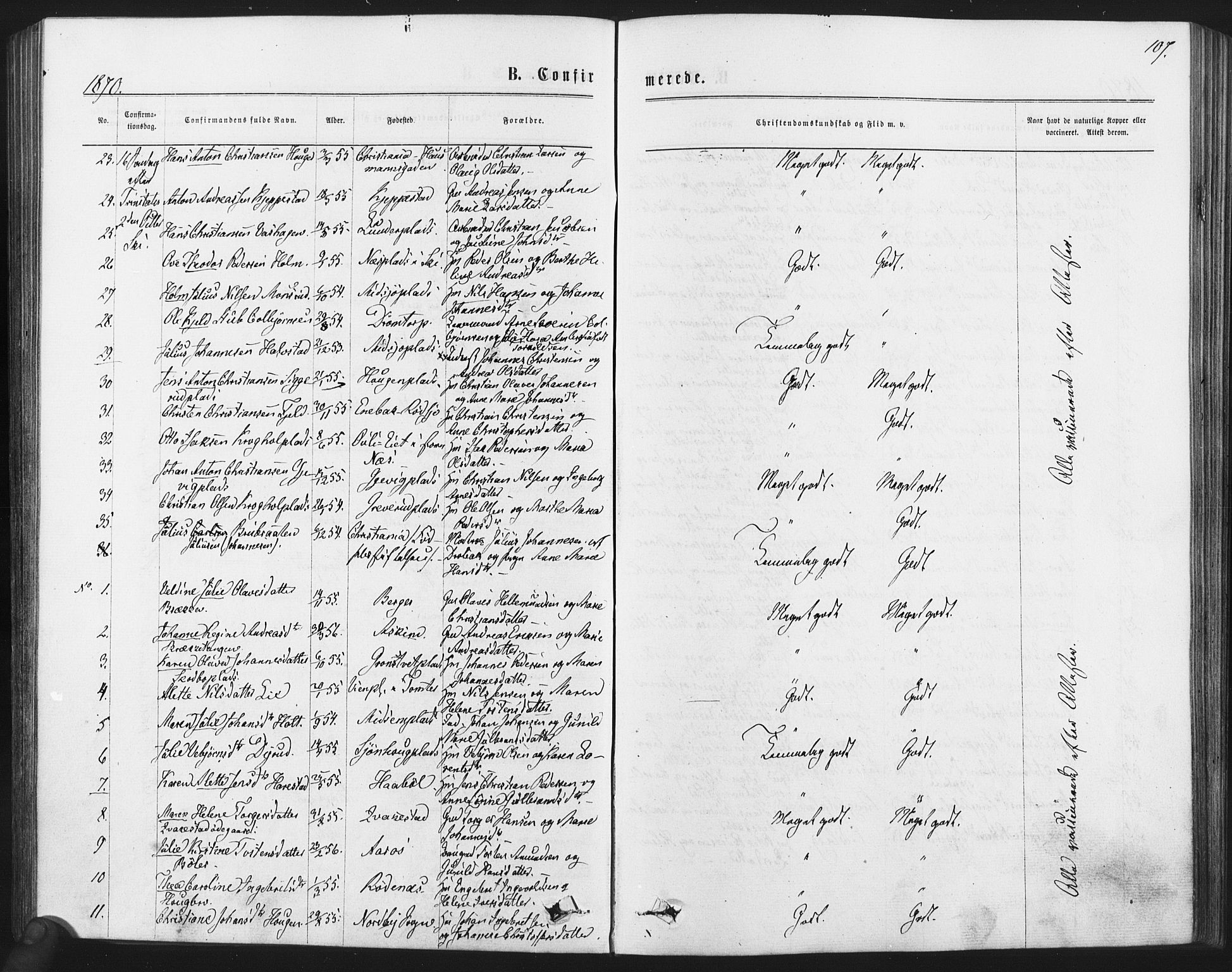 Kråkstad prestekontor Kirkebøker, AV/SAO-A-10125a/F/Fa/L0008: Parish register (official) no. I 8, 1870-1879, p. 107