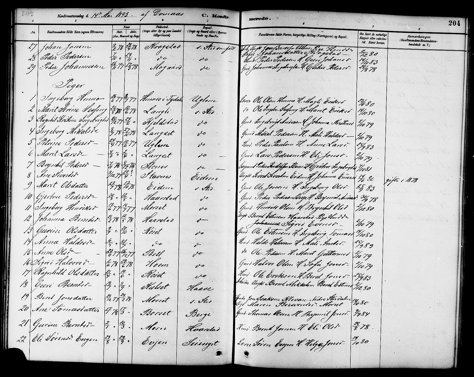 Ministerialprotokoller, klokkerbøker og fødselsregistre - Sør-Trøndelag, AV/SAT-A-1456/695/L1157: Parish register (copy) no. 695C08, 1889-1913, p. 204