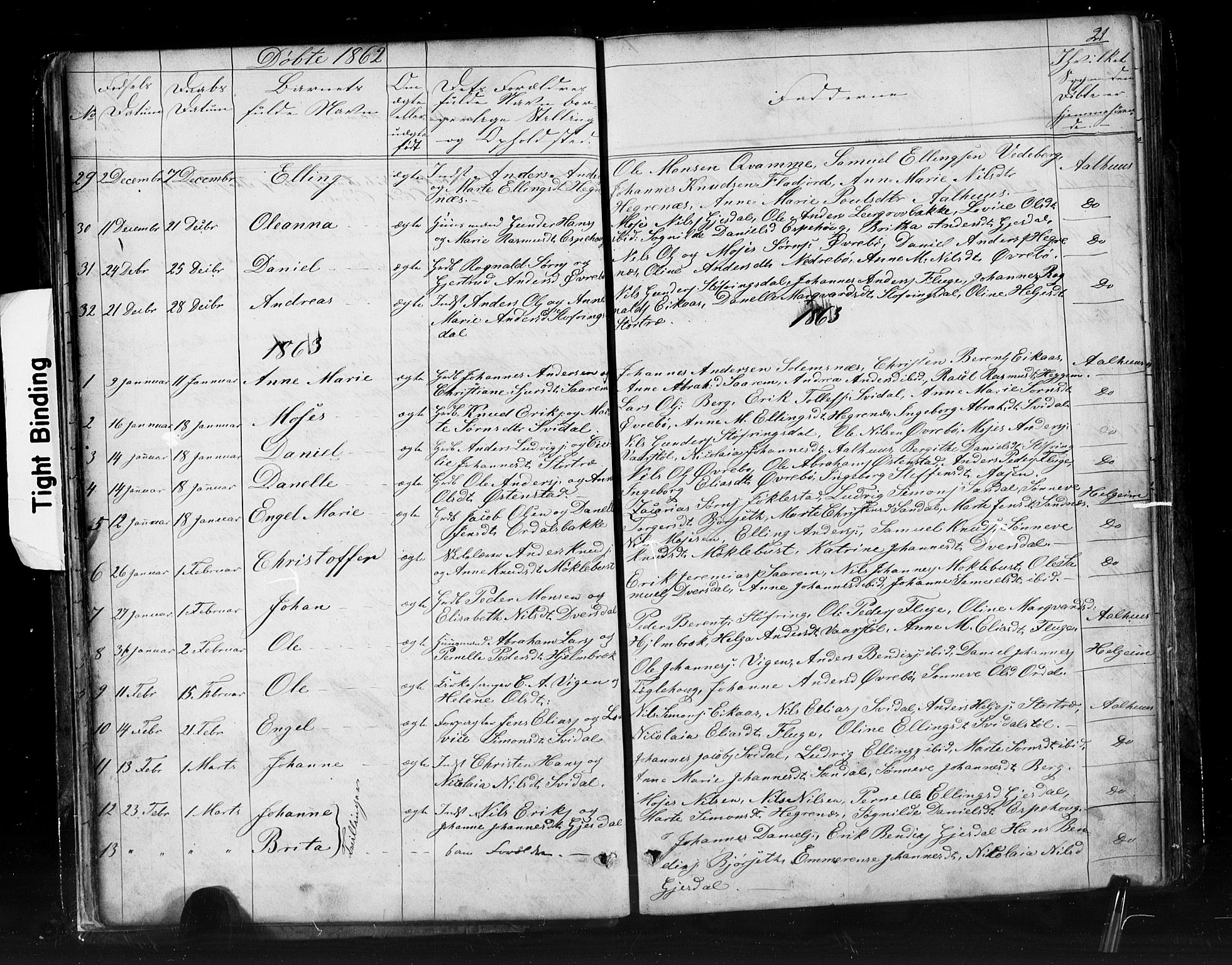 Jølster sokneprestembete, AV/SAB-A-80701/H/Hab/Haba/L0001: Parish register (copy) no. A 1, 1853-1894, p. 21