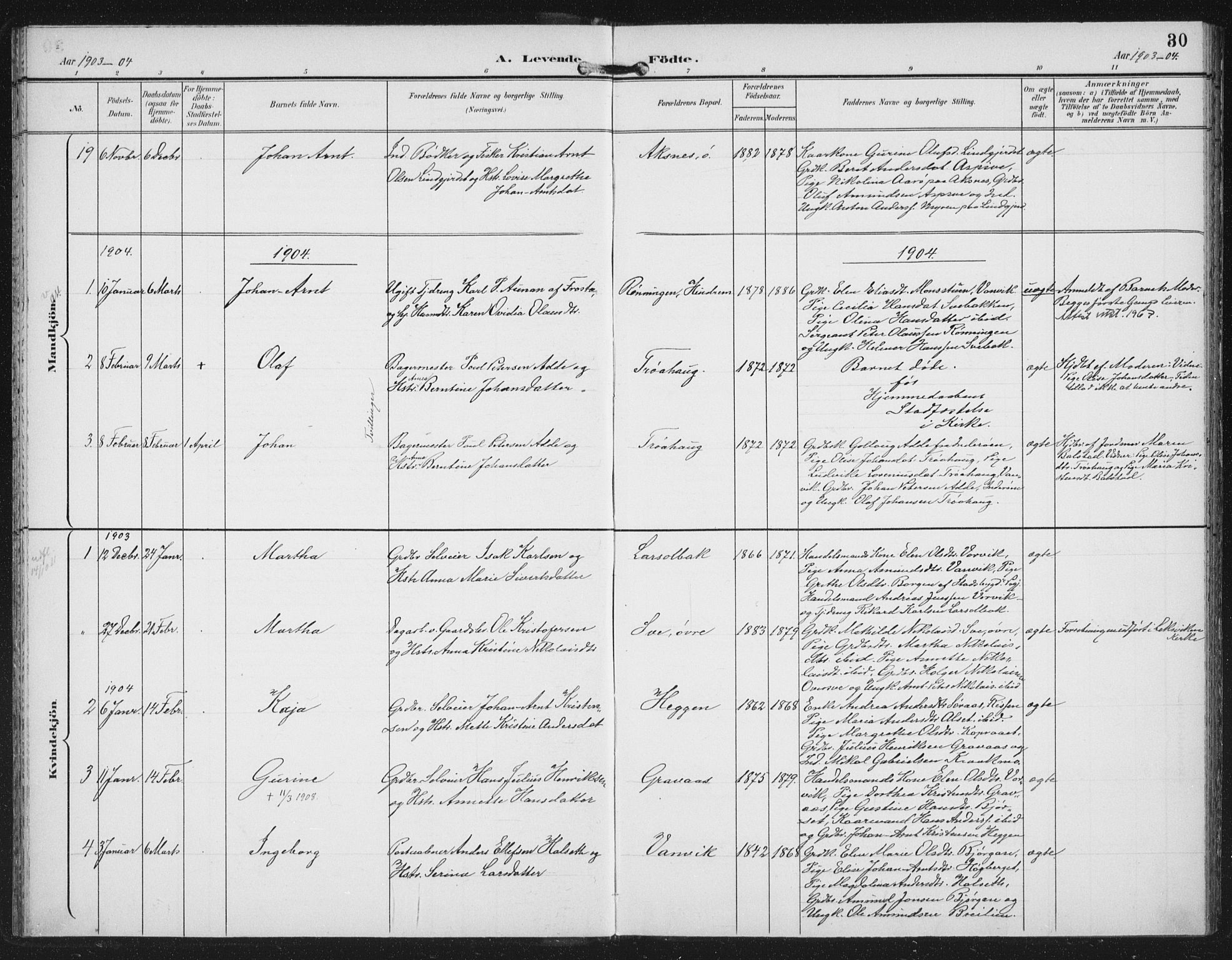 Ministerialprotokoller, klokkerbøker og fødselsregistre - Nord-Trøndelag, SAT/A-1458/702/L0024: Parish register (official) no. 702A02, 1898-1914, p. 30