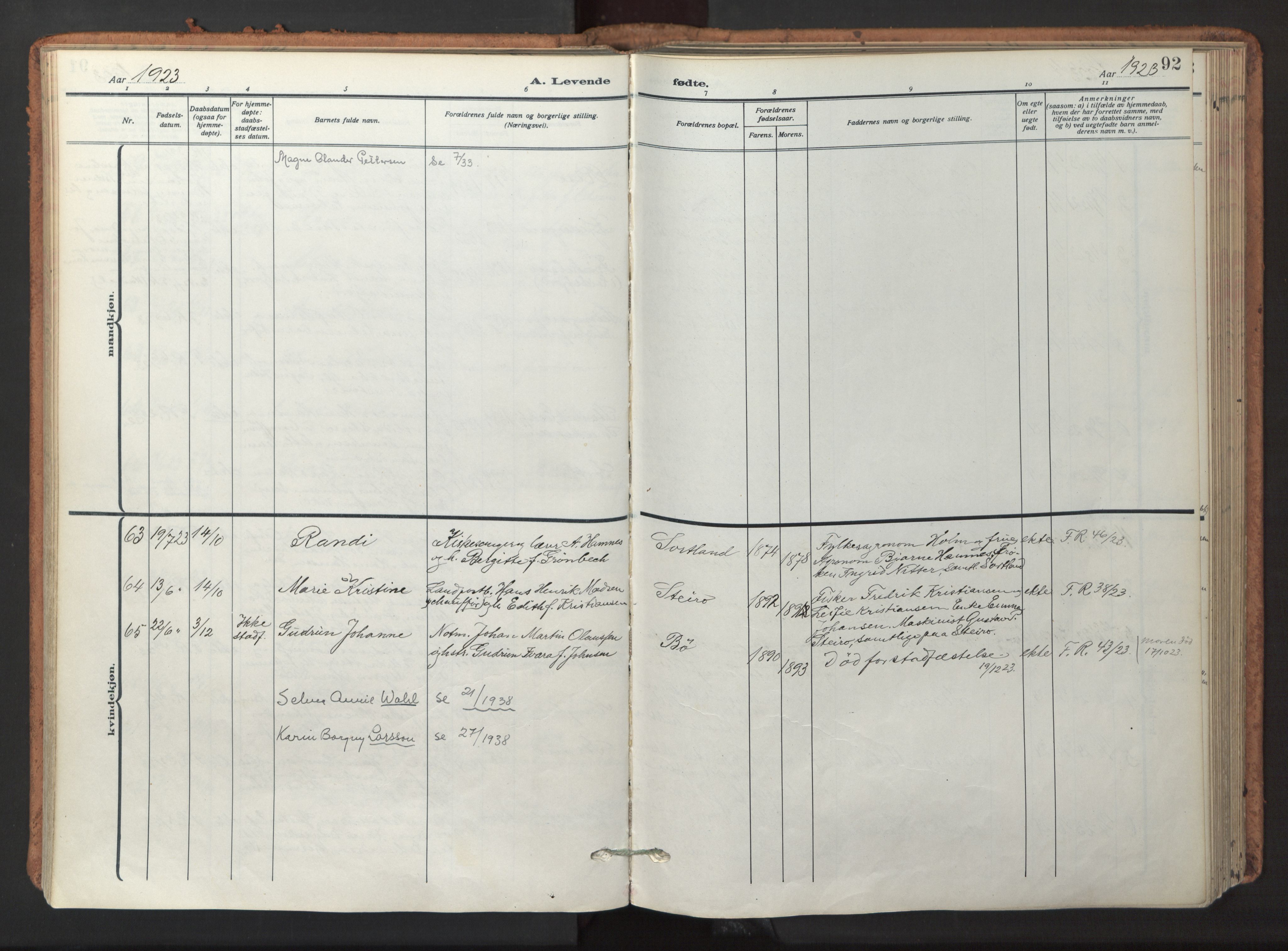Ministerialprotokoller, klokkerbøker og fødselsregistre - Nordland, SAT/A-1459/895/L1374: Parish register (official) no. 895A09, 1915-1925, p. 92