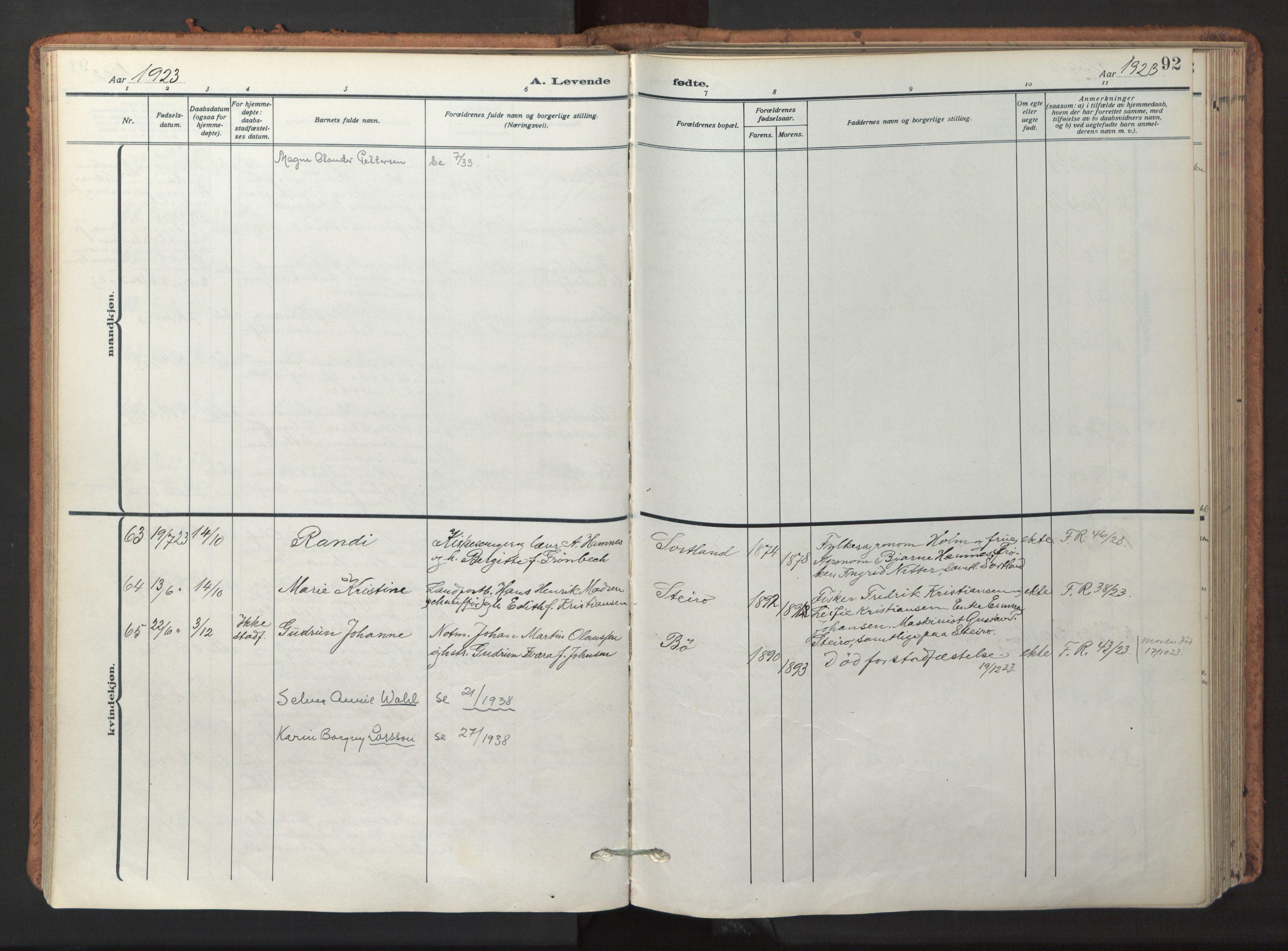 Ministerialprotokoller, klokkerbøker og fødselsregistre - Nordland, AV/SAT-A-1459/895/L1374: Parish register (official) no. 895A09, 1915-1925, p. 92