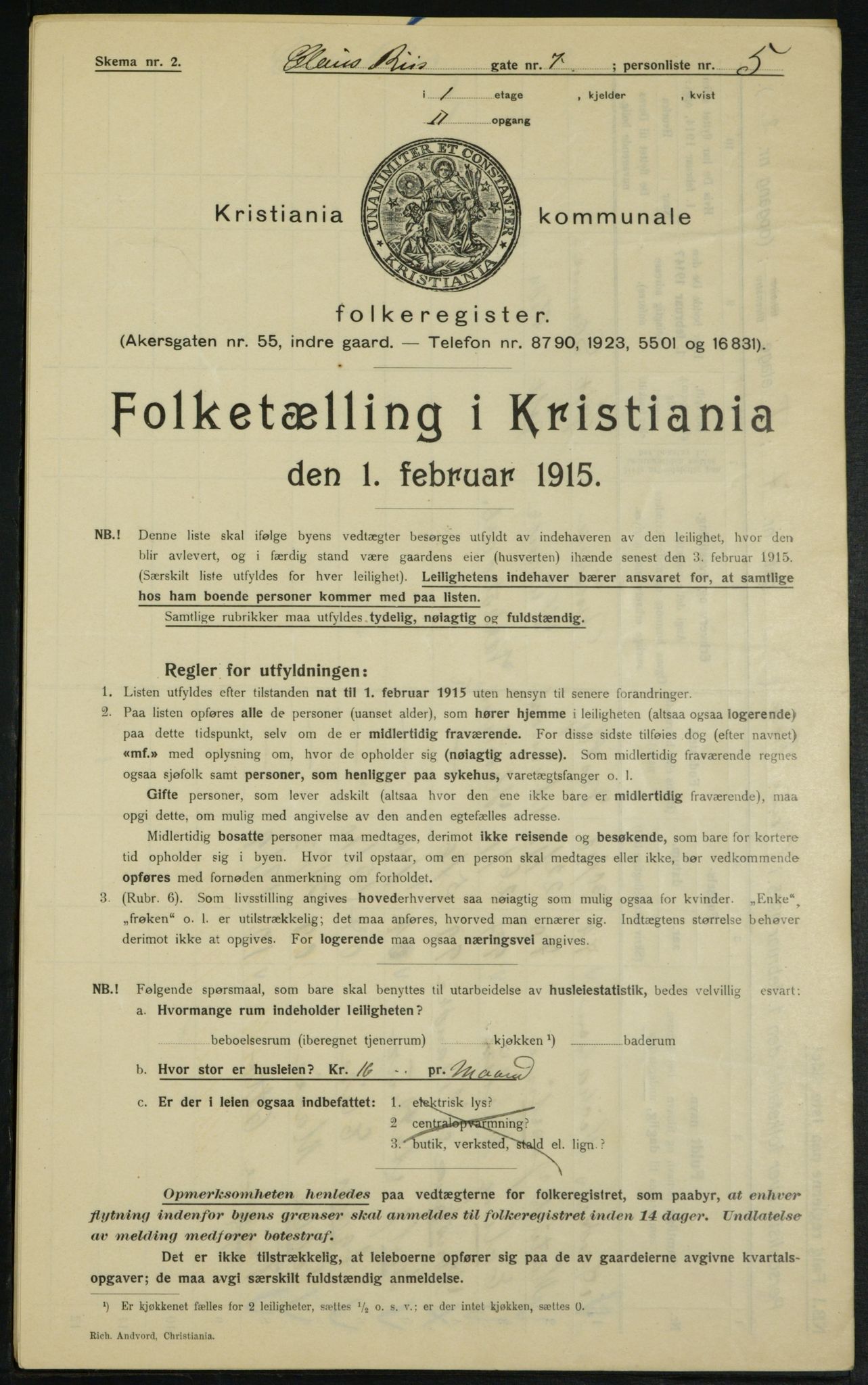 OBA, Municipal Census 1915 for Kristiania, 1915, p. 12744