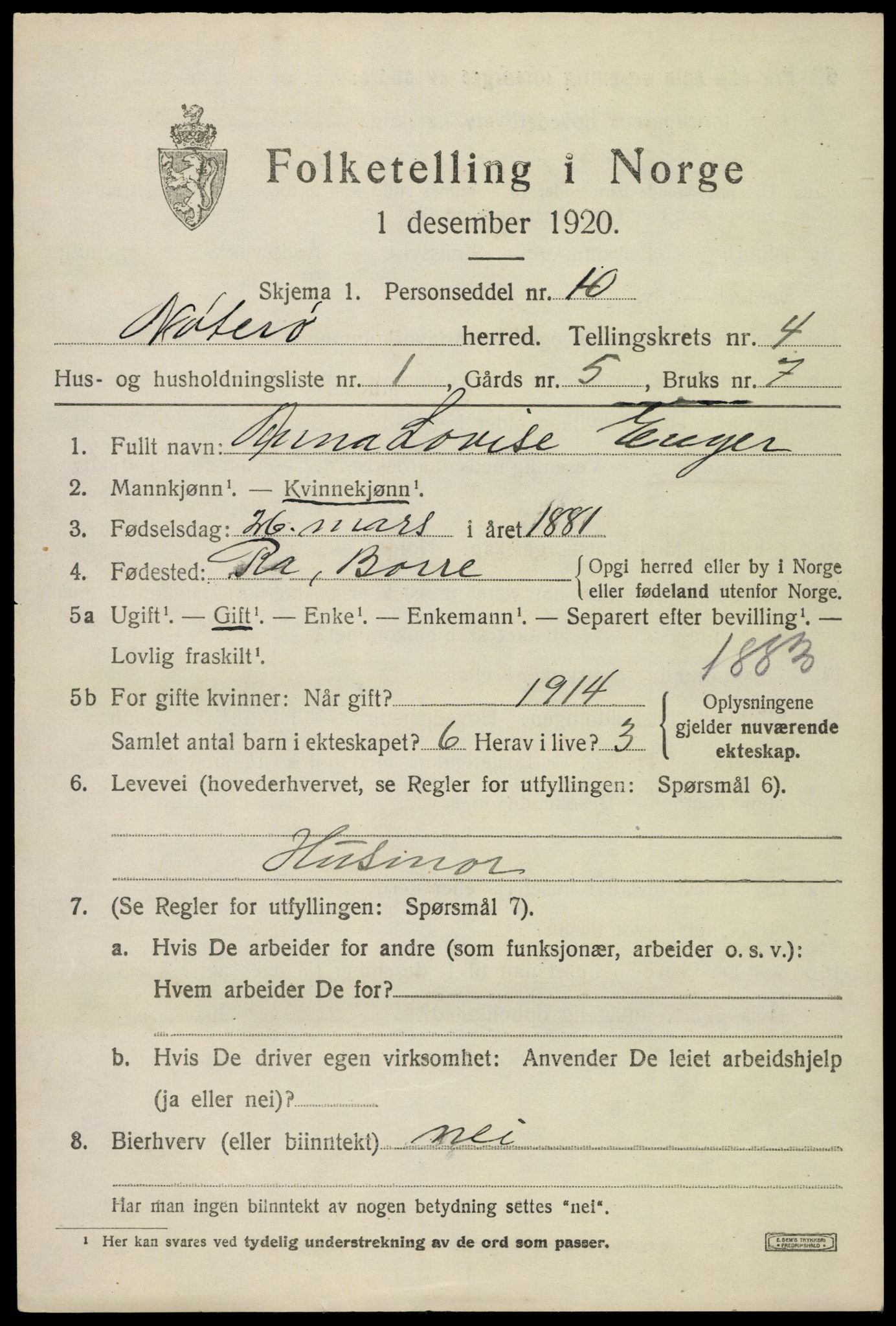 SAKO, 1920 census for Nøtterøy, 1920, p. 6677