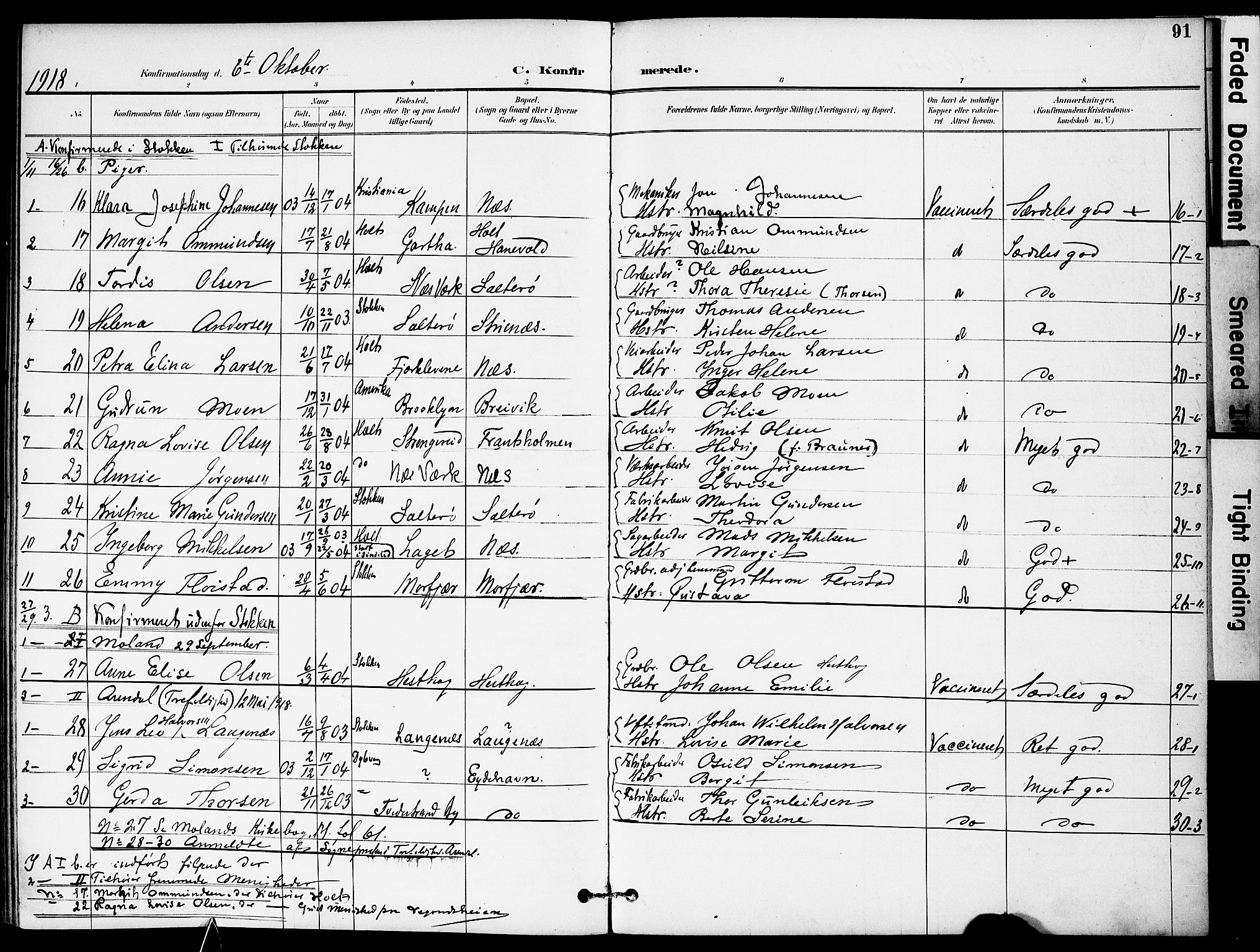 Austre Moland sokneprestkontor, AV/SAK-1111-0001/F/Fa/Fab/L0002: Parish register (official) no. A 2, 1894-1919, p. 91