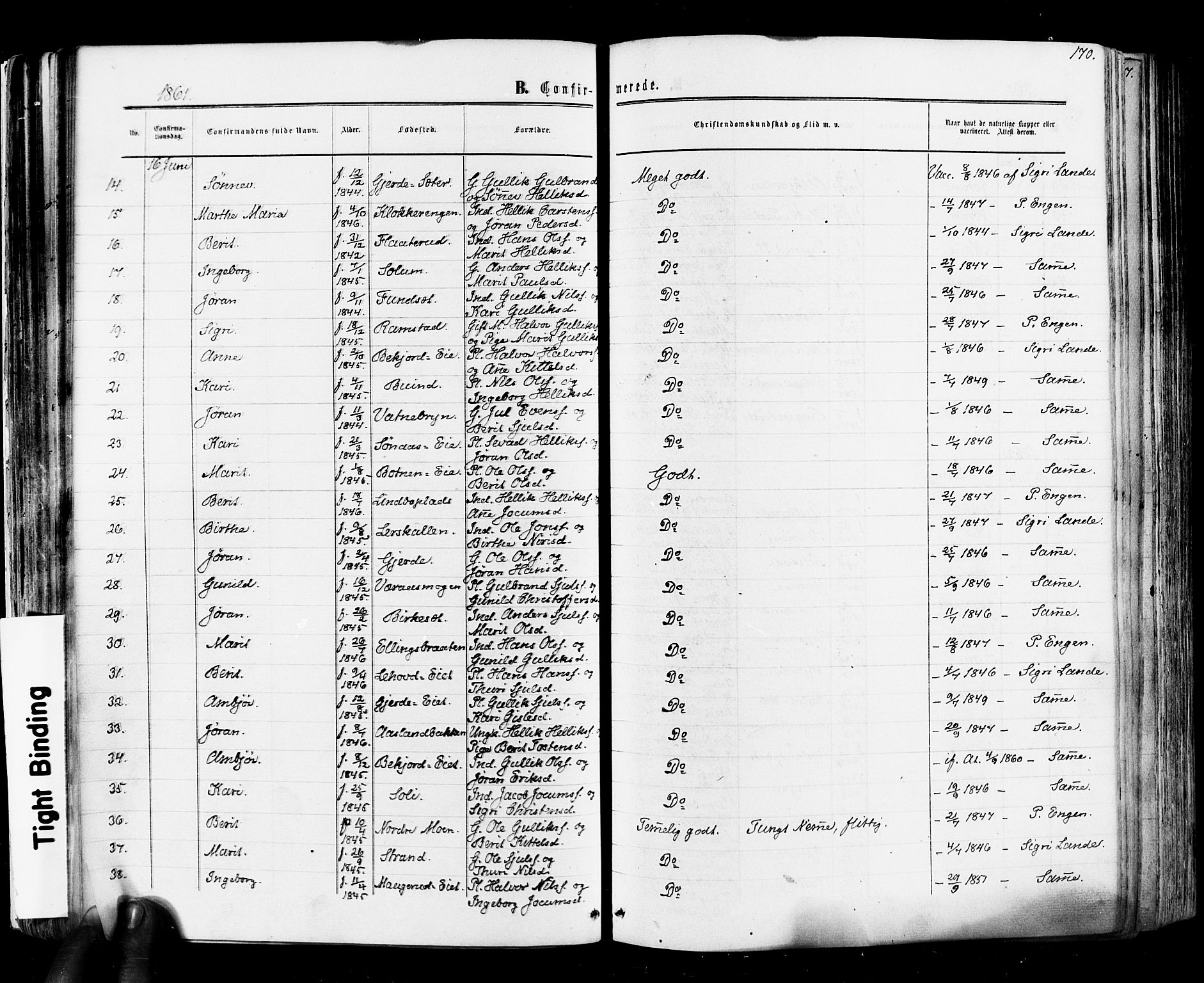 Flesberg kirkebøker, SAKO/A-18/F/Fa/L0007: Parish register (official) no. I 7, 1861-1878, p. 170
