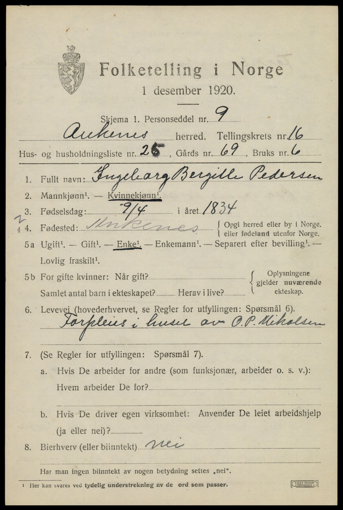 SAT, 1920 census for Ankenes, 1920, p. 7773