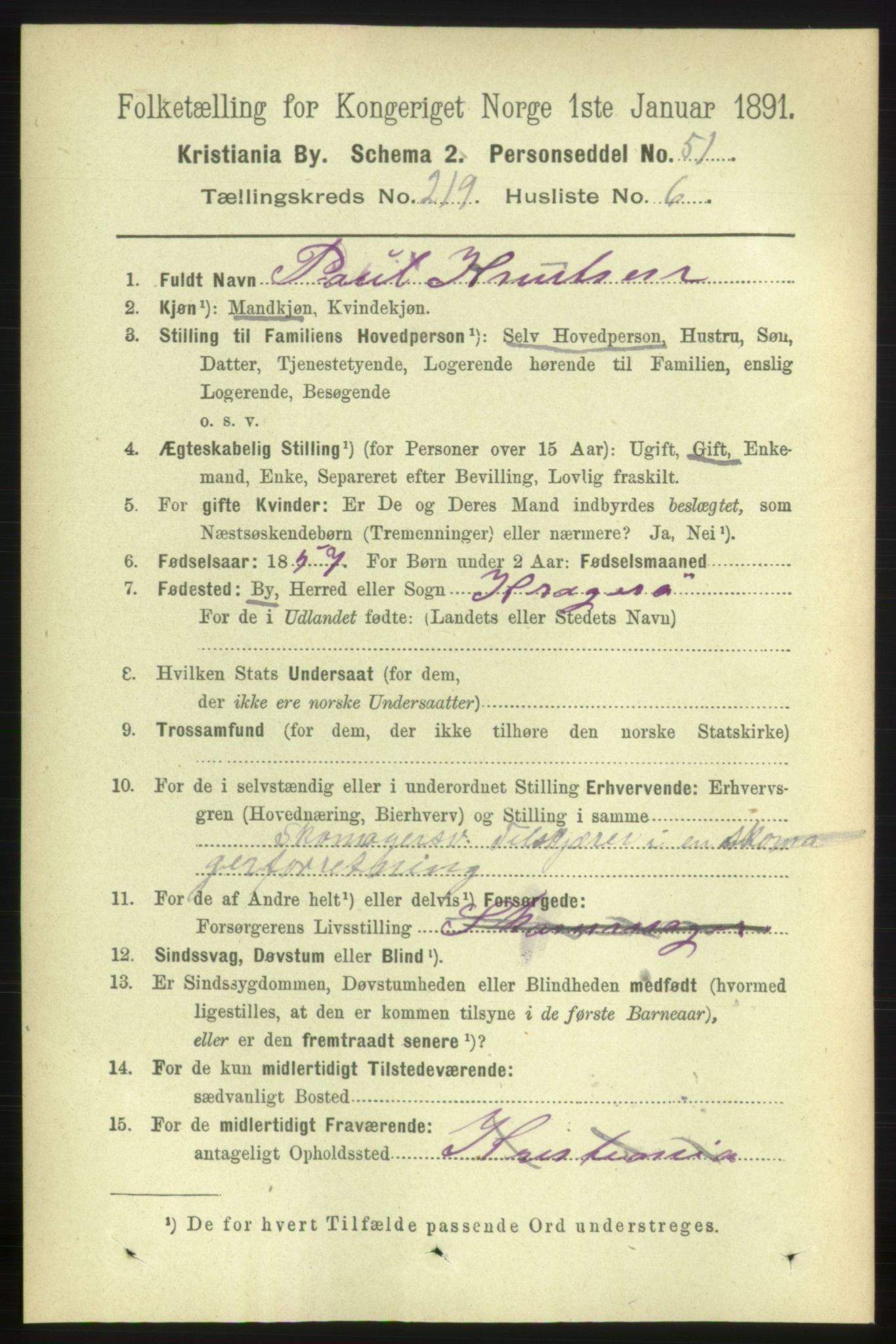 RA, 1891 census for 0301 Kristiania, 1891, p. 130184