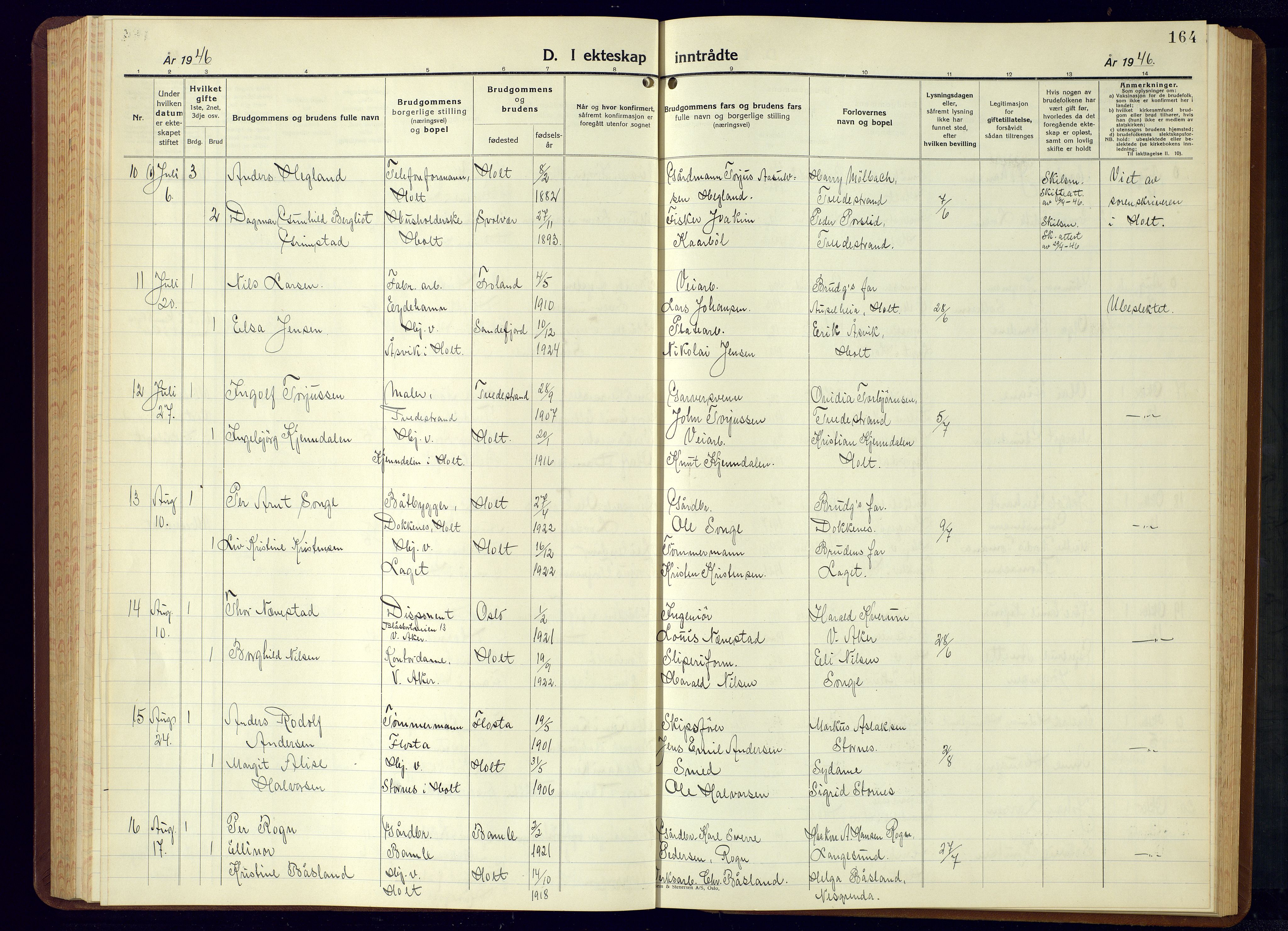 Holt sokneprestkontor, AV/SAK-1111-0021/F/Fb/L0013: Parish register (copy) no. B-13, 1940-1958, p. 164