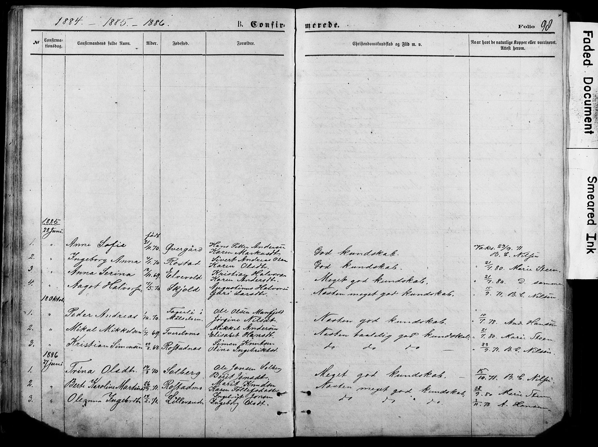 Målselv sokneprestembete, AV/SATØ-S-1311/G/Ga/Gab/L0011klokker: Parish register (copy) no. 11, 1871-1900, p. 98