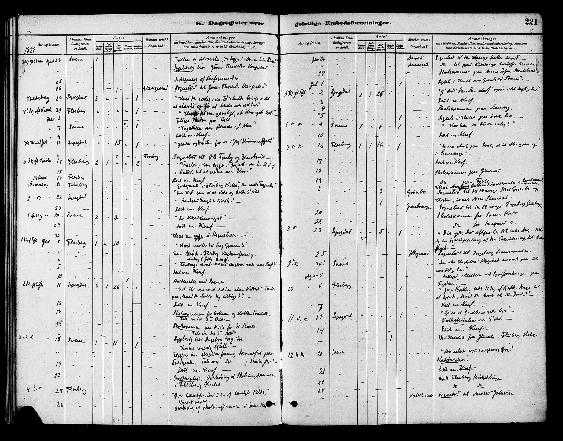 Flesberg kirkebøker, AV/SAKO-A-18/F/Fb/L0001: Parish register (official) no. II 1, 1879-1907, p. 221