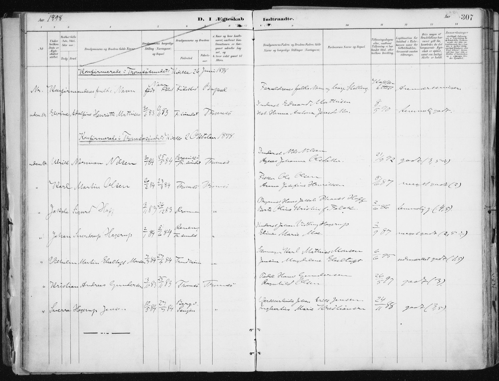 Tromsø sokneprestkontor/stiftsprosti/domprosti, AV/SATØ-S-1343/G/Ga/L0015kirke: Parish register (official) no. 15, 1889-1899, p. 307