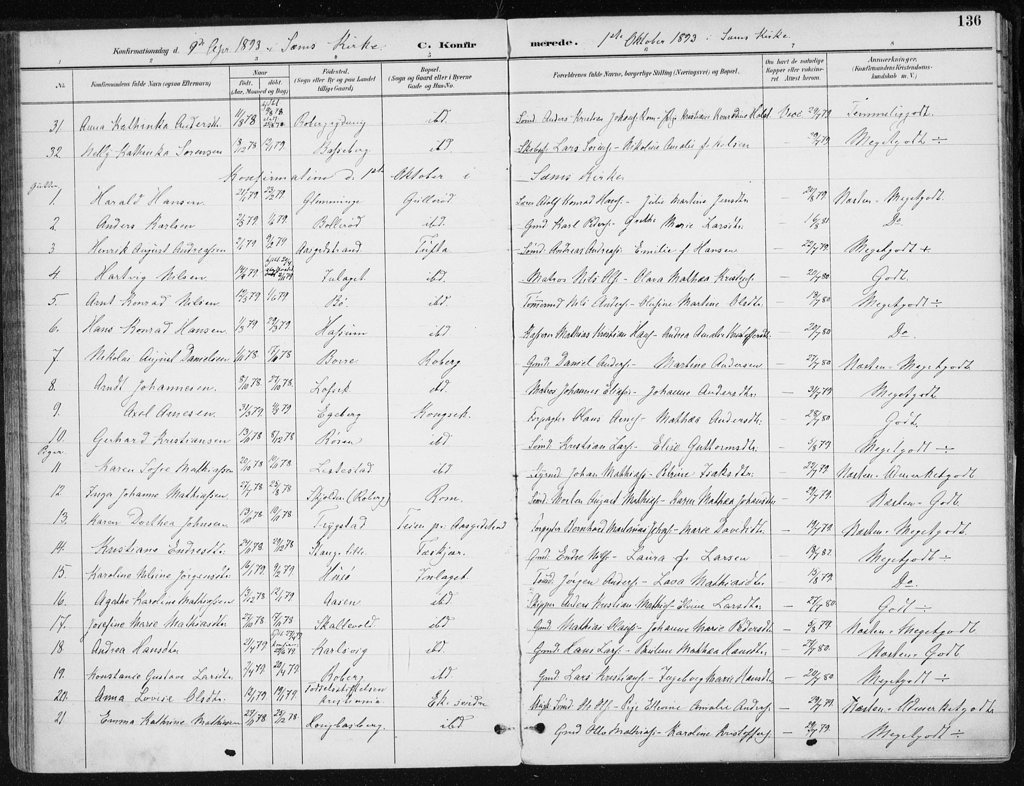 Sem kirkebøker, AV/SAKO-A-5/F/Fb/L0005: Parish register (official) no. II 5, 1892-1904, p. 136