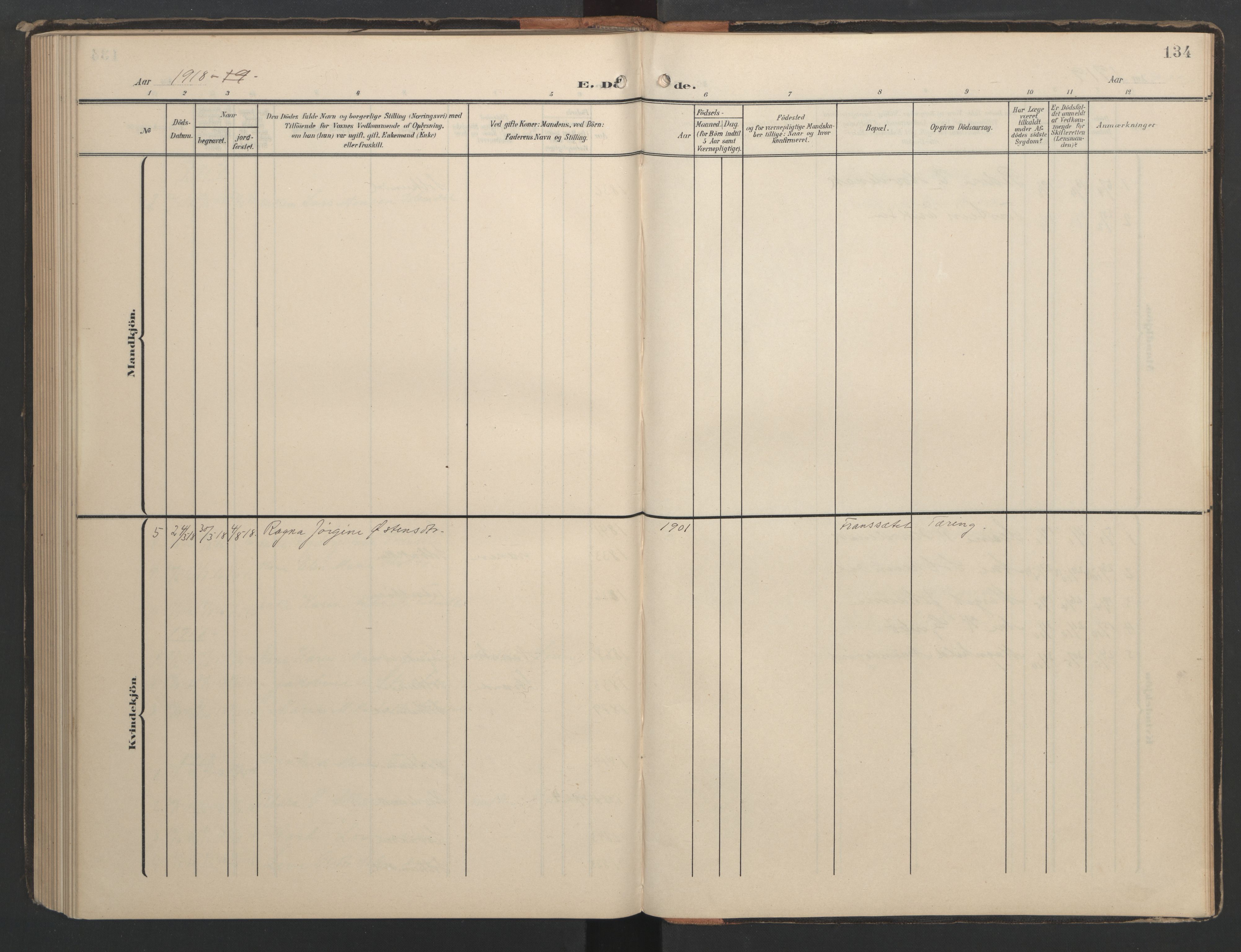 Ministerialprotokoller, klokkerbøker og fødselsregistre - Møre og Romsdal, AV/SAT-A-1454/556/L0677: Parish register (copy) no. 556C01, 1907-1953, p. 134