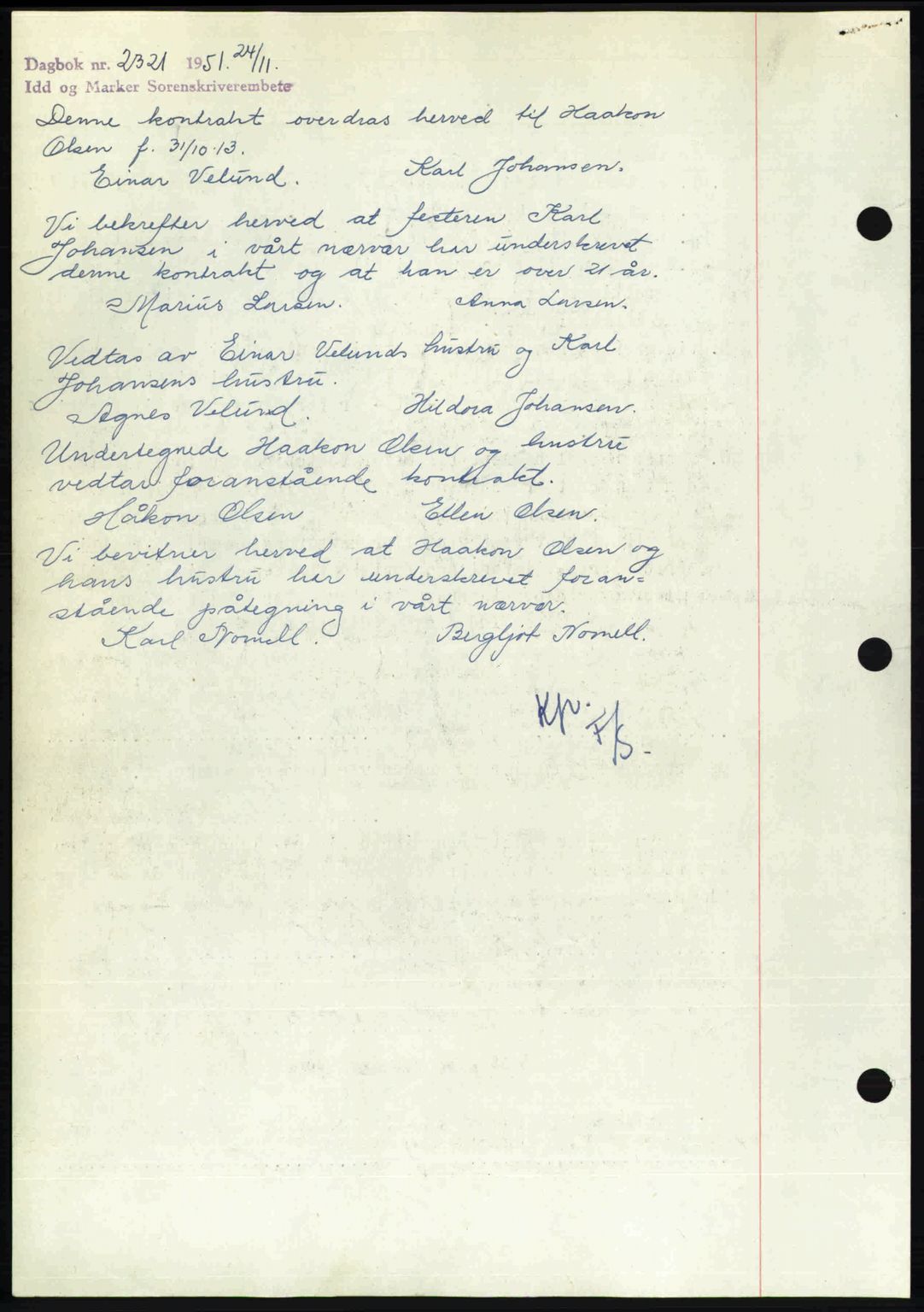 Idd og Marker sorenskriveri, AV/SAO-A-10283/G/Gb/Gbb/L0013: Mortgage book no. A13, 1949-1950, Diary no: : 2321/1951