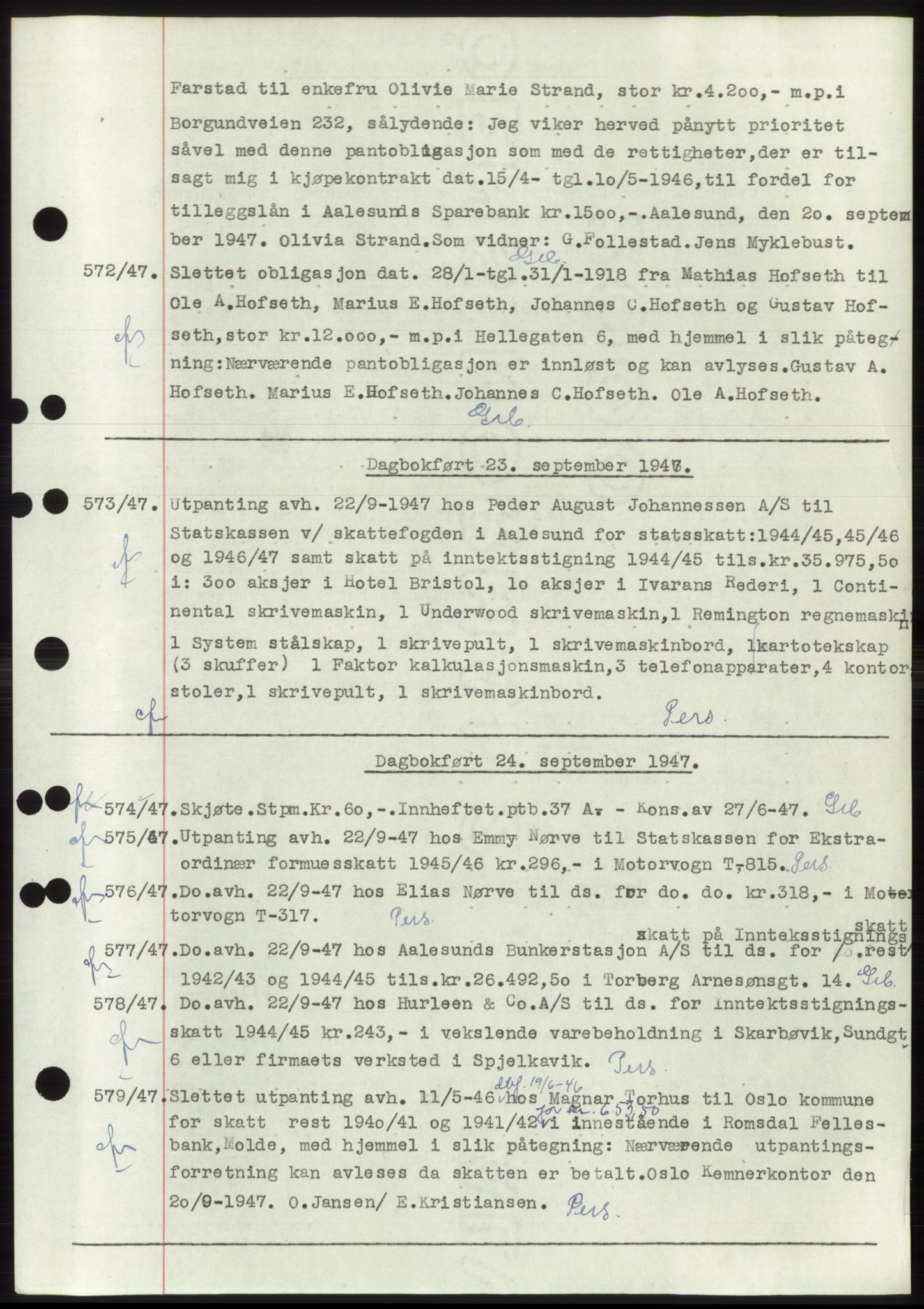 Ålesund byfogd, AV/SAT-A-4384: Mortgage book no. C34-35, 1946-1950, Diary no: : 572/1947