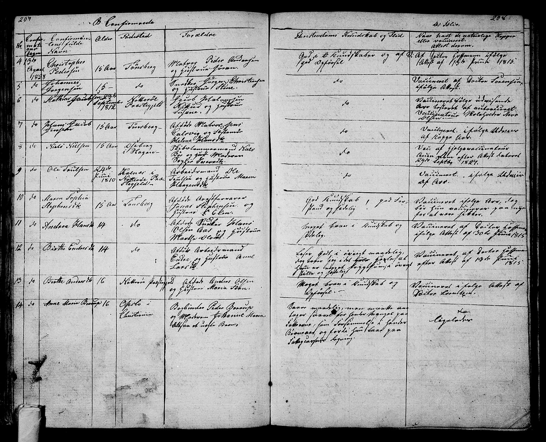 Tønsberg kirkebøker, AV/SAKO-A-330/G/Ga/L0002: Parish register (copy) no. 2, 1827-1854, p. 207-208