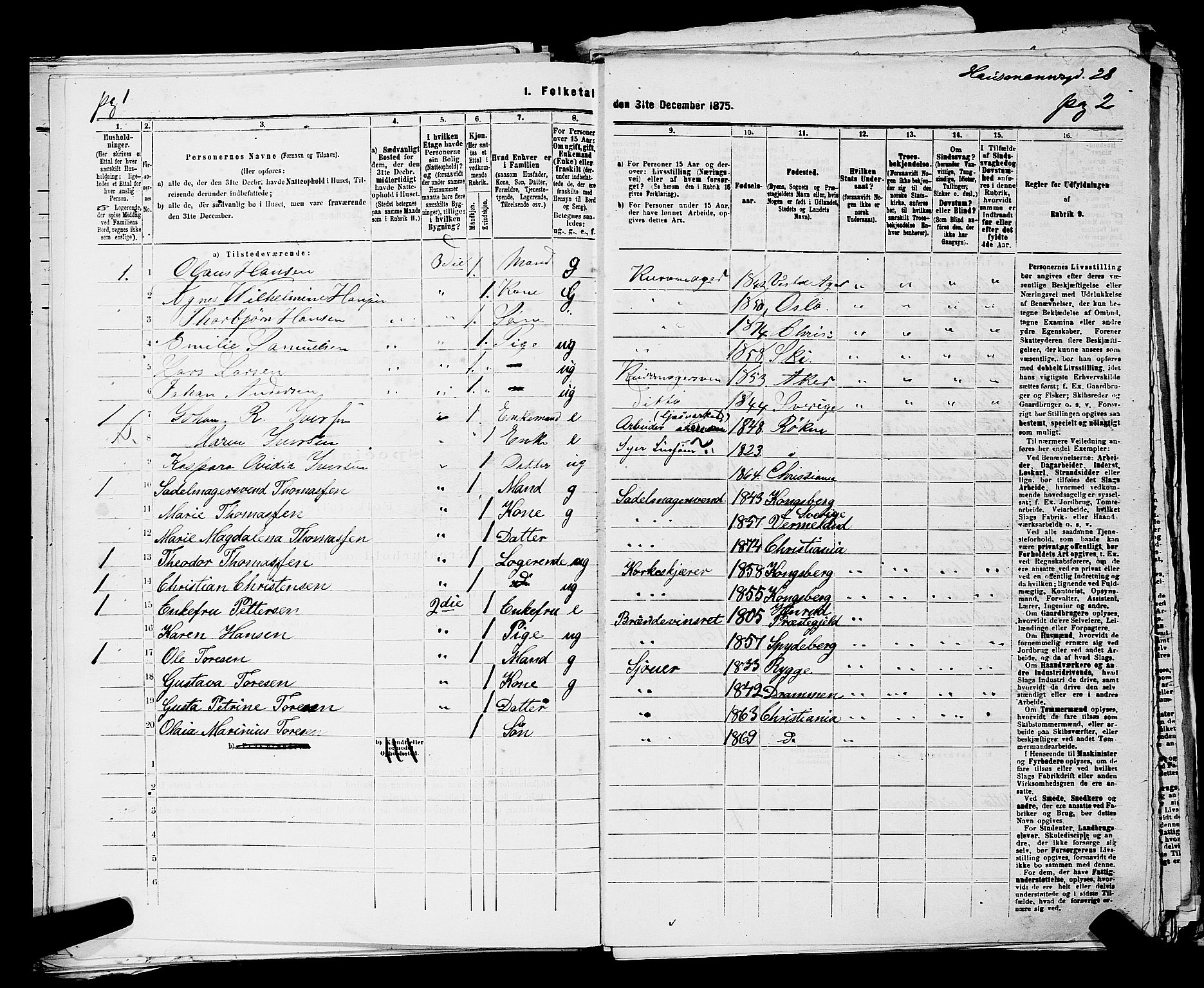 RA, 1875 census for 0301 Kristiania, 1875, p. 1748