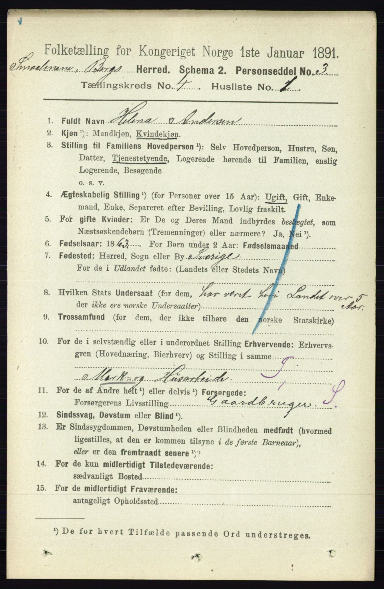 RA, 1891 census for 0116 Berg, 1891, p. 2815