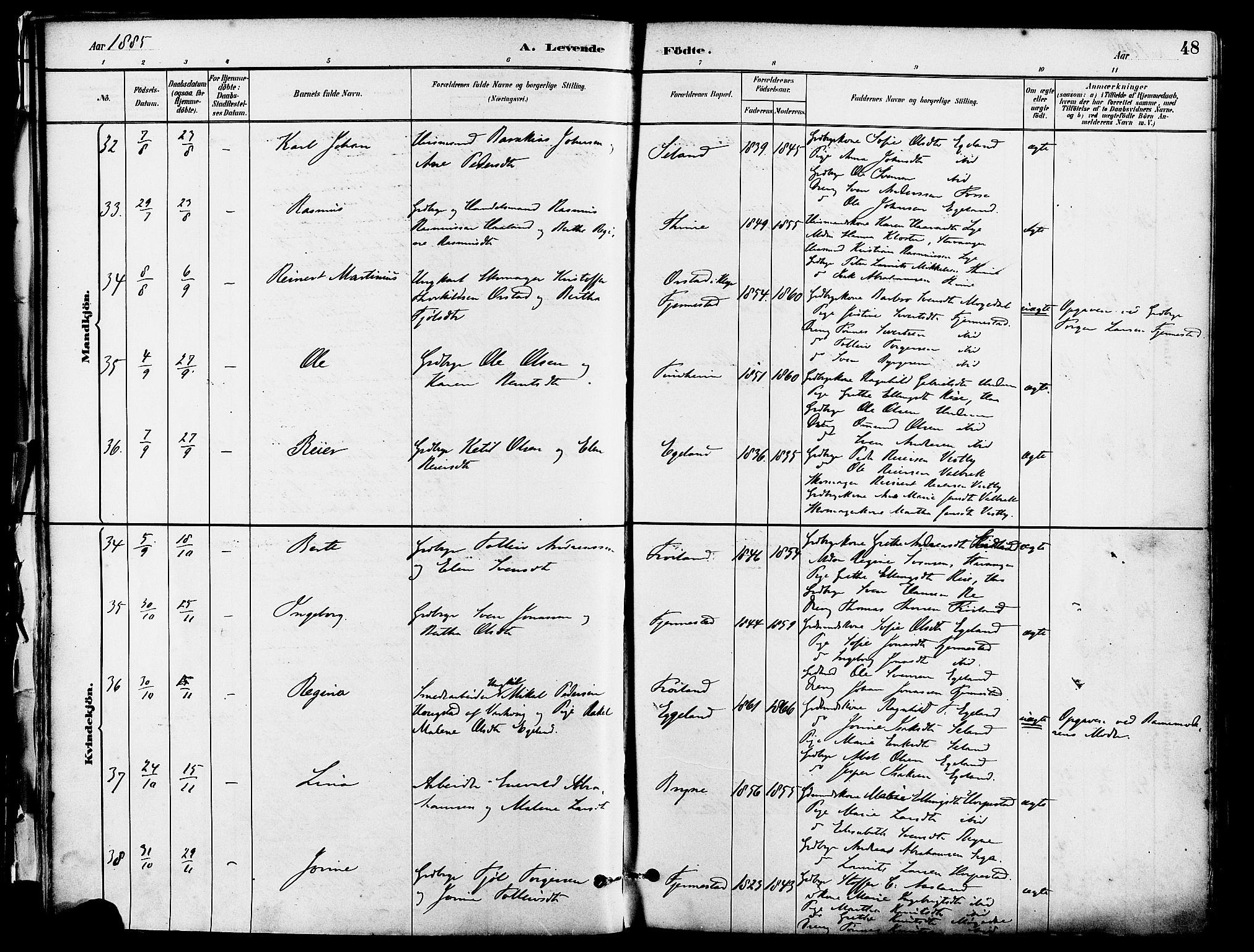 Lye sokneprestkontor, AV/SAST-A-101794/001/30BA/L0009: Parish register (official) no. A 8, 1881-1892, p. 48