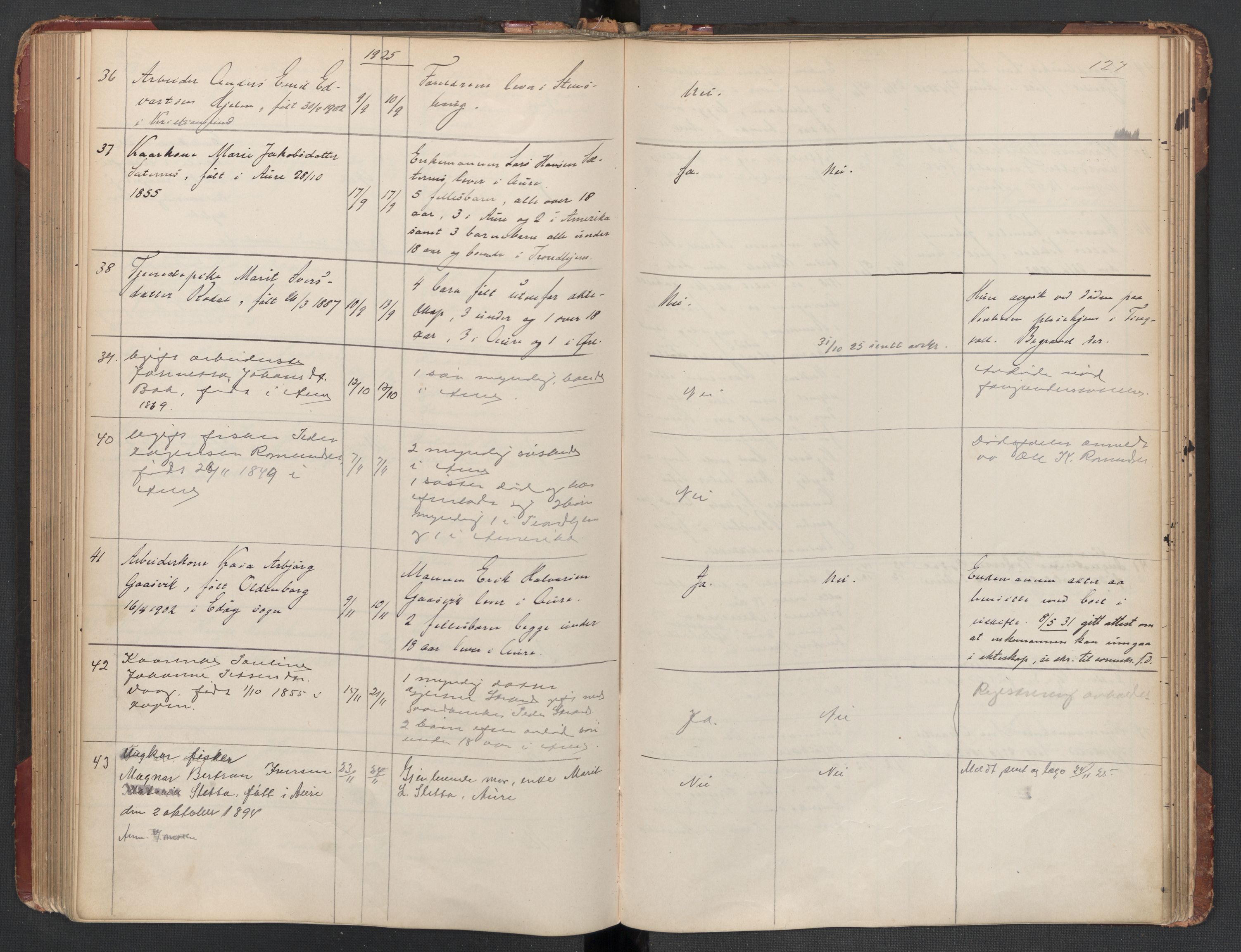 Aure lensmannskontor, AV/SAT-A-1088/1/02/L0003: 2.01.03 Dødsfallsprotokoll, 1906-1926, p. 127