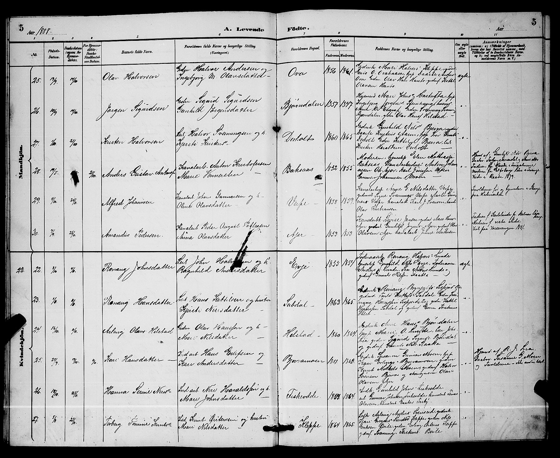 Lunde kirkebøker, SAKO/A-282/G/Ga/L0002: Parish register (copy) no. I 2, 1887-1896, p. 5