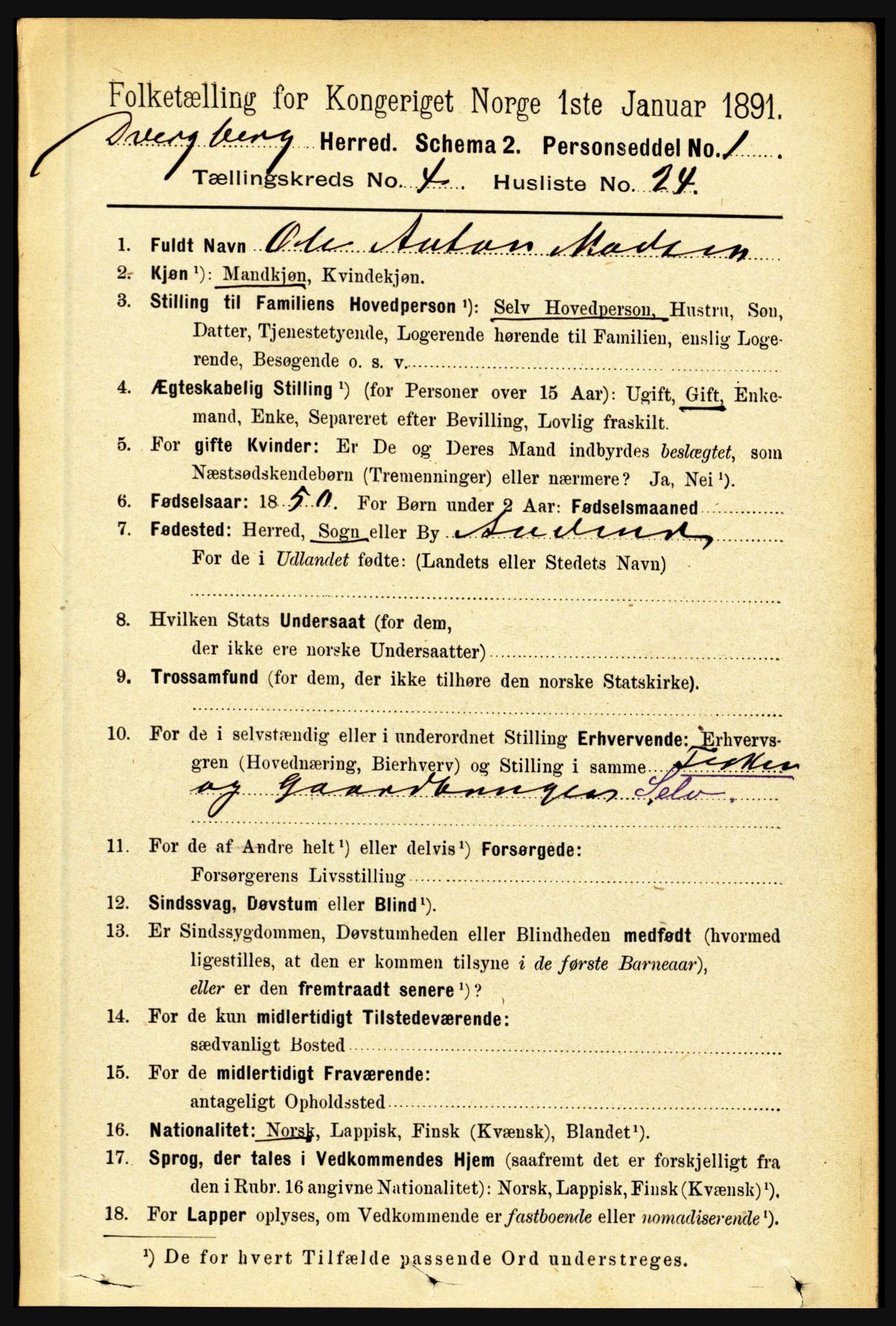 RA, 1891 census for 1872 Dverberg, 1891, p. 1435