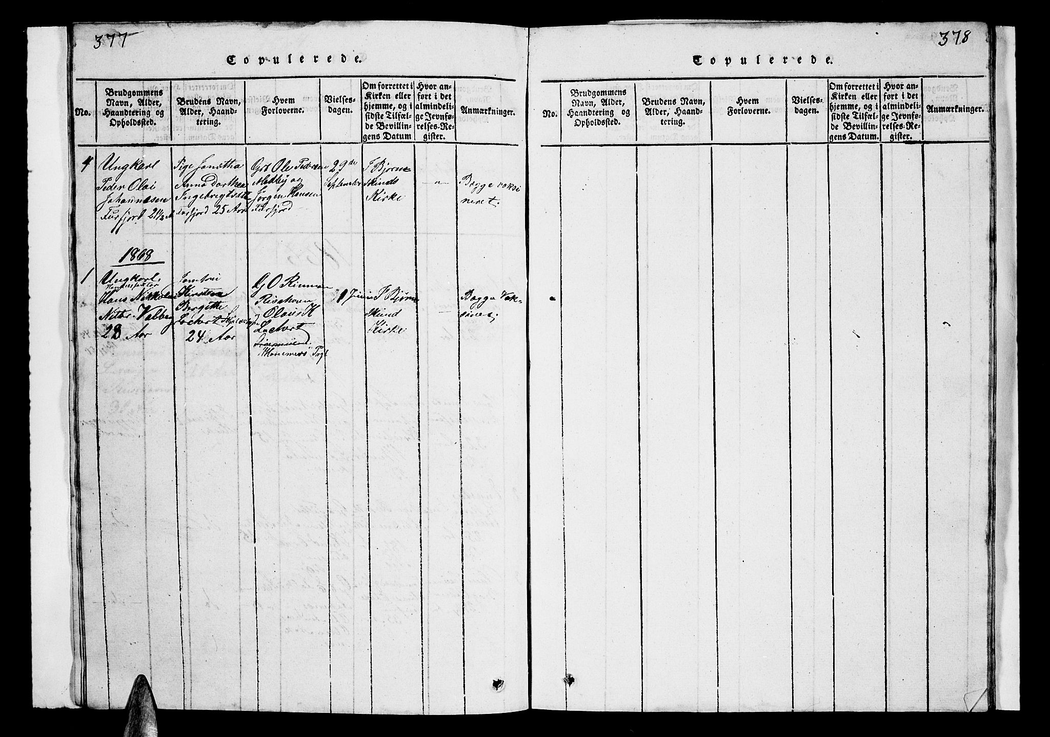 Ministerialprotokoller, klokkerbøker og fødselsregistre - Nordland, AV/SAT-A-1459/899/L1446: Parish register (copy) no. 899C01, 1820-1868, p. 377-378