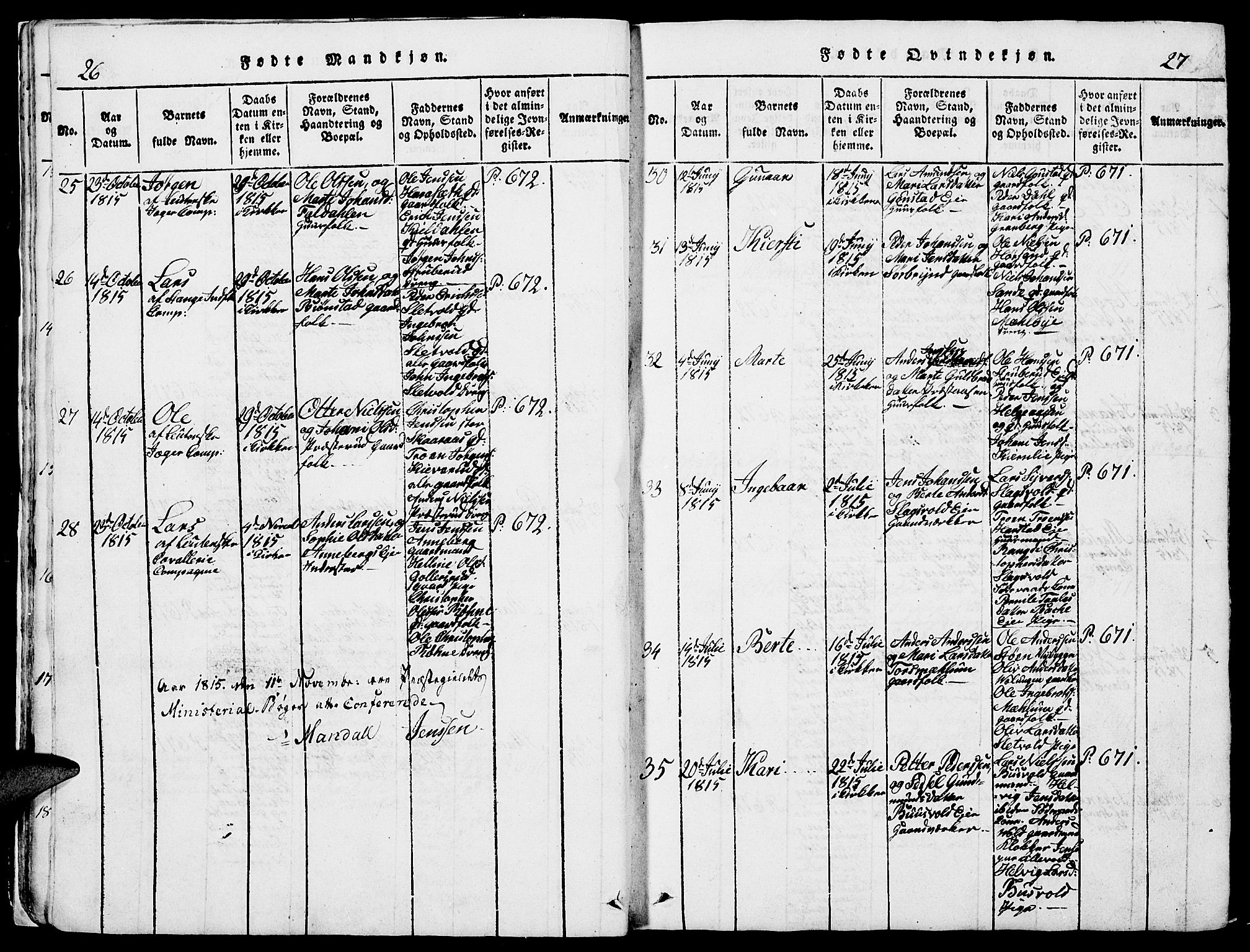 Romedal prestekontor, AV/SAH-PREST-004/L/L0005: Parish register (copy) no. 5, 1814-1829, p. 26-27