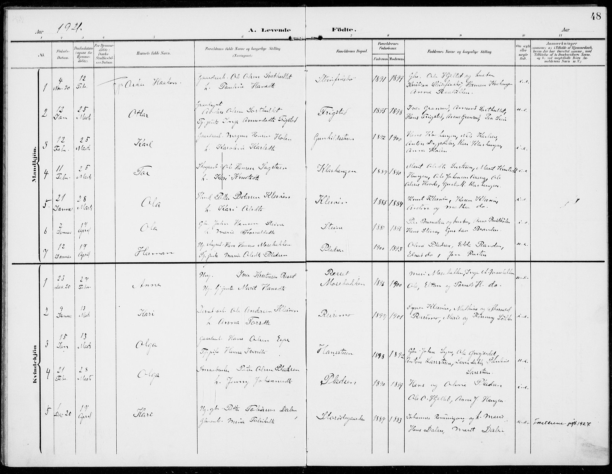 Sel prestekontor, SAH/PREST-074/H/Ha/Haa/L0001: Parish register (official) no. 1, 1905-1922, p. 48