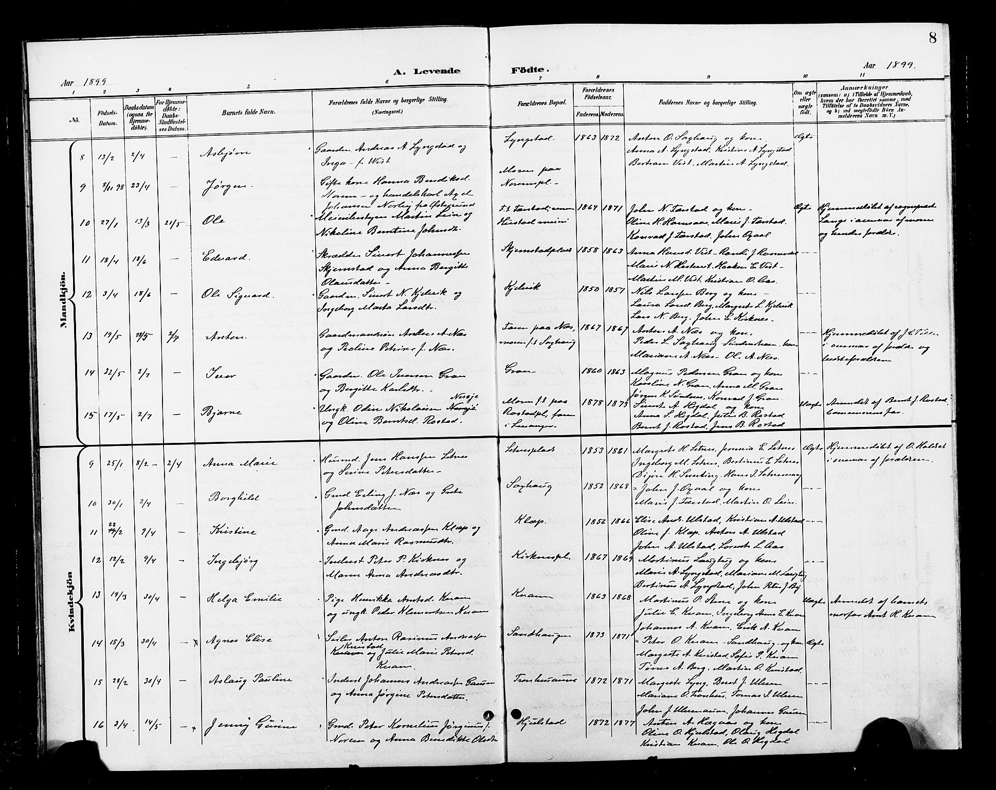 Ministerialprotokoller, klokkerbøker og fødselsregistre - Nord-Trøndelag, AV/SAT-A-1458/730/L0302: Parish register (copy) no. 730C05, 1898-1924, p. 8