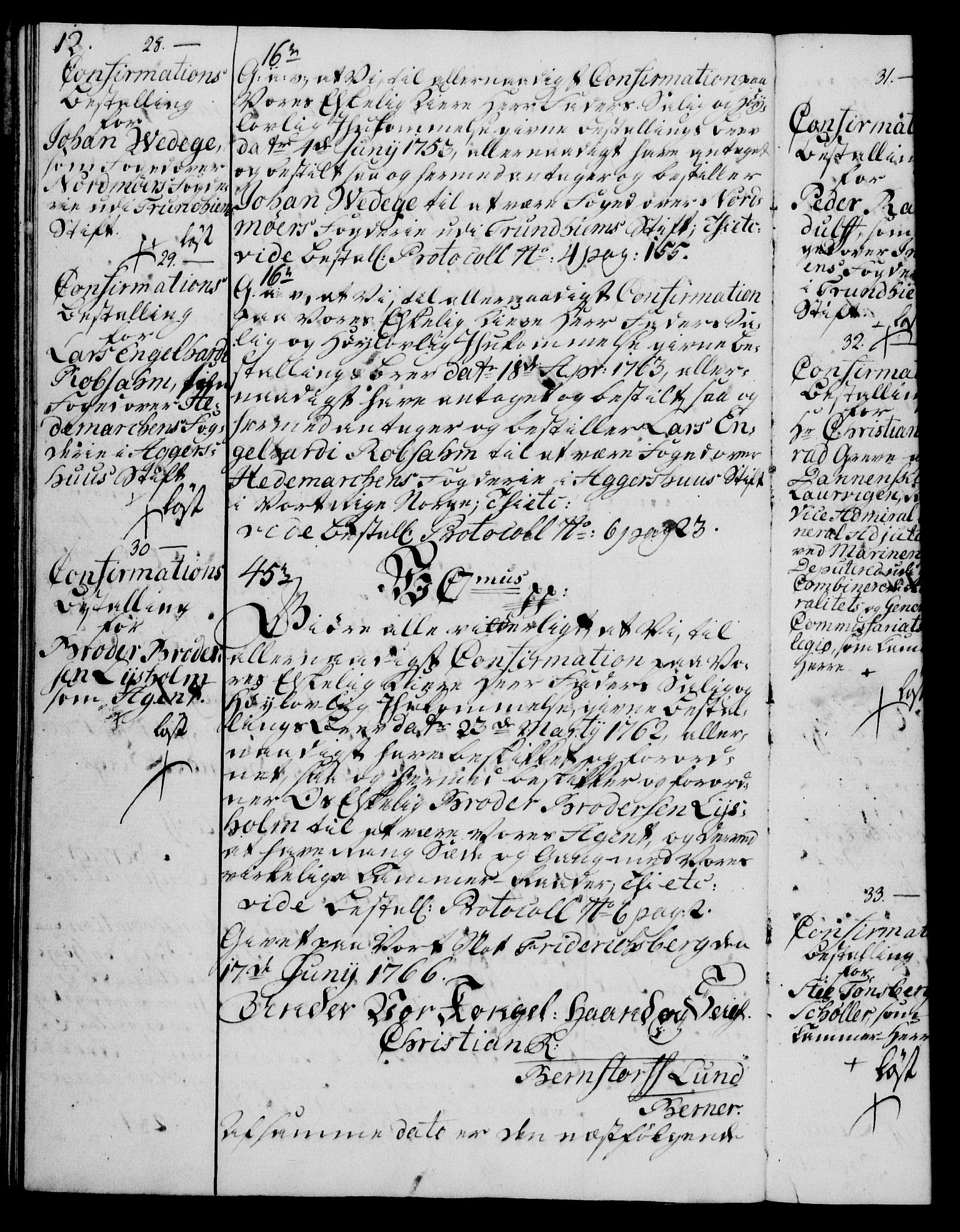 Rentekammeret, Kammerkanselliet, AV/RA-EA-3111/G/Gg/Ggg/L0003: Norsk konfirmasjonsbestallingsprotokoll med register (merket RK 53.33), 1766-1772, p. 12