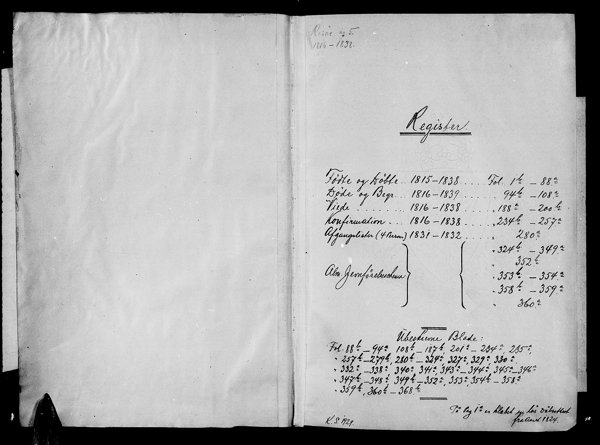 Risør sokneprestkontor, SAK/1111-0035/F/Fa/L0002: Parish register (official) no. A 2, 1815-1839