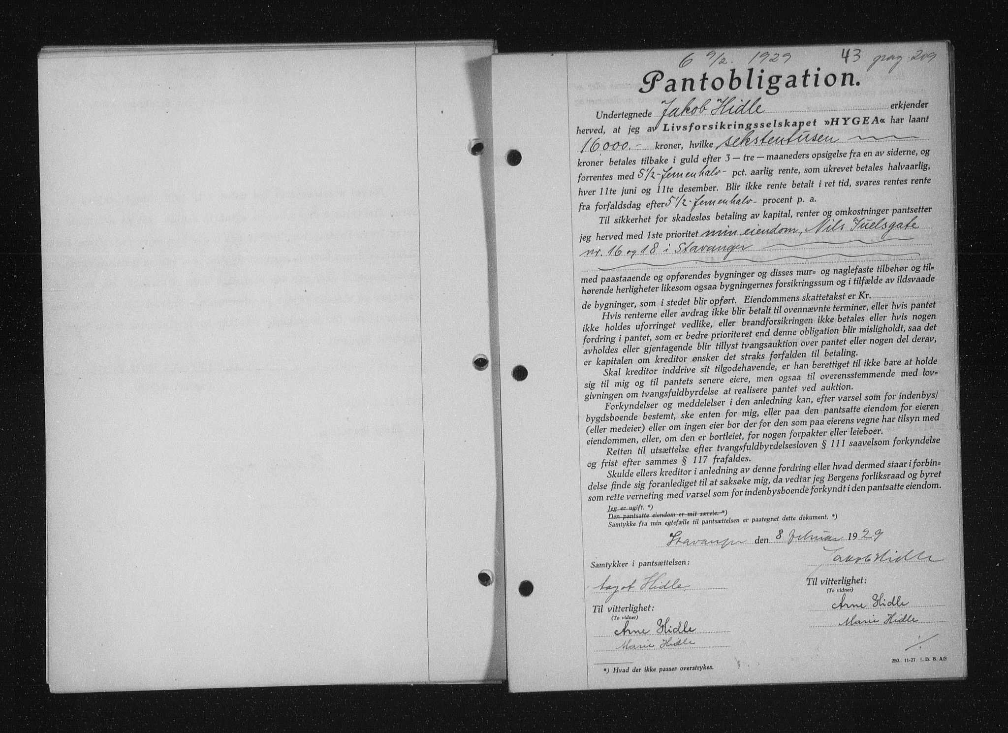 Stavanger byfogd, SAST/A-101408/001/4/41/410/410BB/L0055: Mortgage book no. 43, 1928-1929, Deed date: 09.02.1929