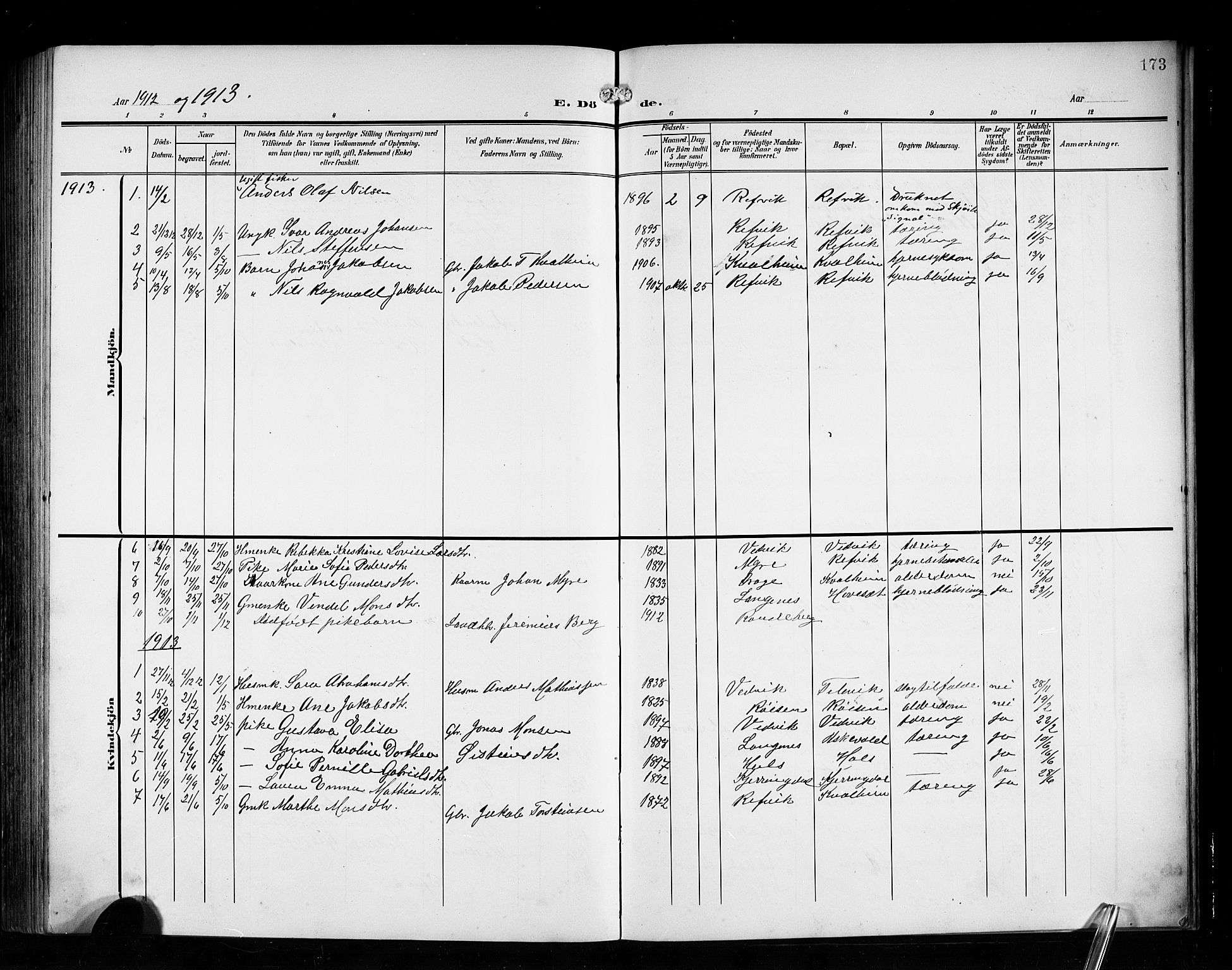 Vågsøy sokneprestembete, AV/SAB-A-81601/H/Hab: Parish register (copy) no. A 1, 1905-1926, p. 173