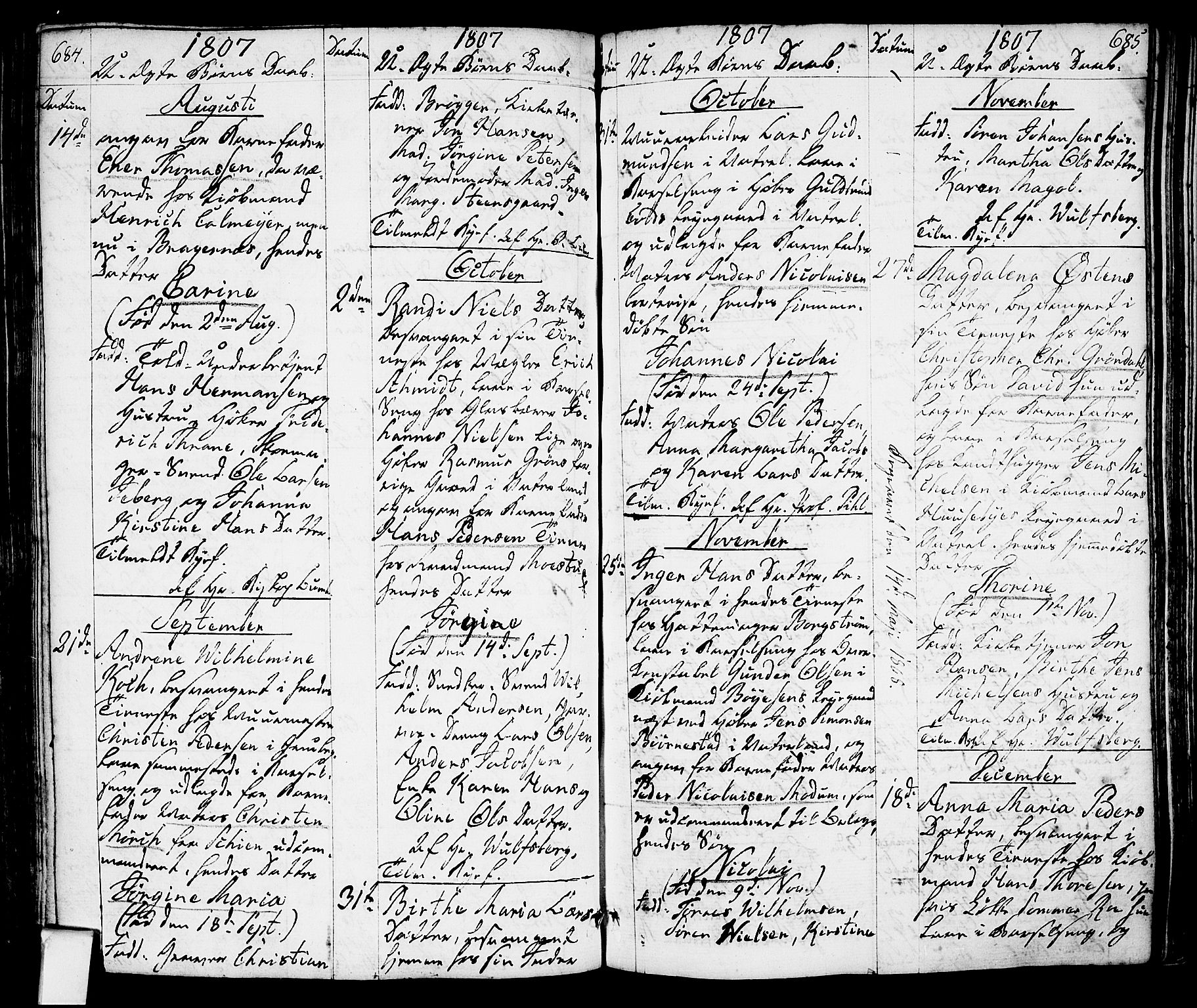 Oslo domkirke Kirkebøker, SAO/A-10752/F/Fa/L0006: Parish register (official) no. 6, 1807-1817, p. 684-685