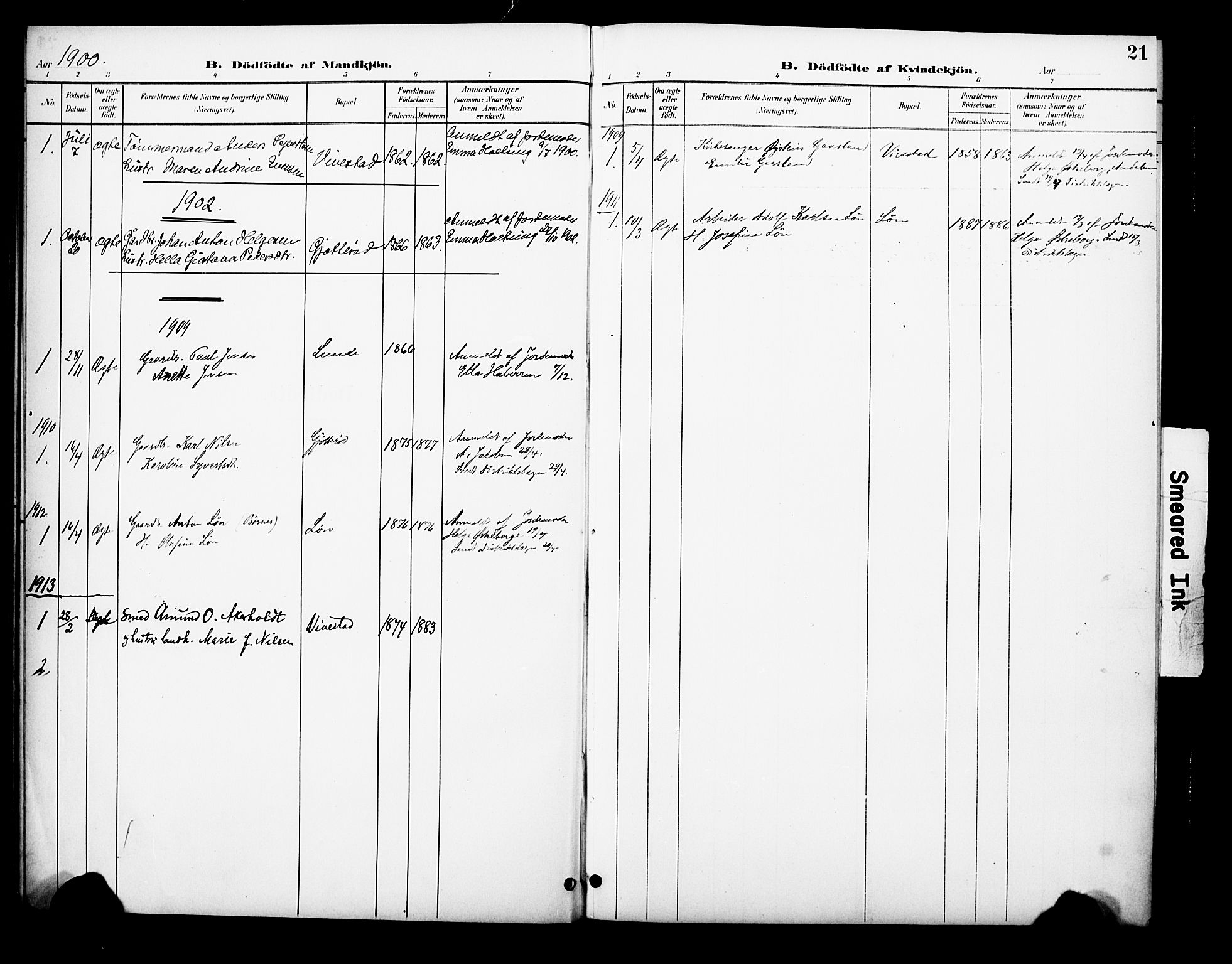 Ramnes kirkebøker, AV/SAKO-A-314/F/Fc/L0002: Parish register (official) no. III 2, 1900-1914, p. 21