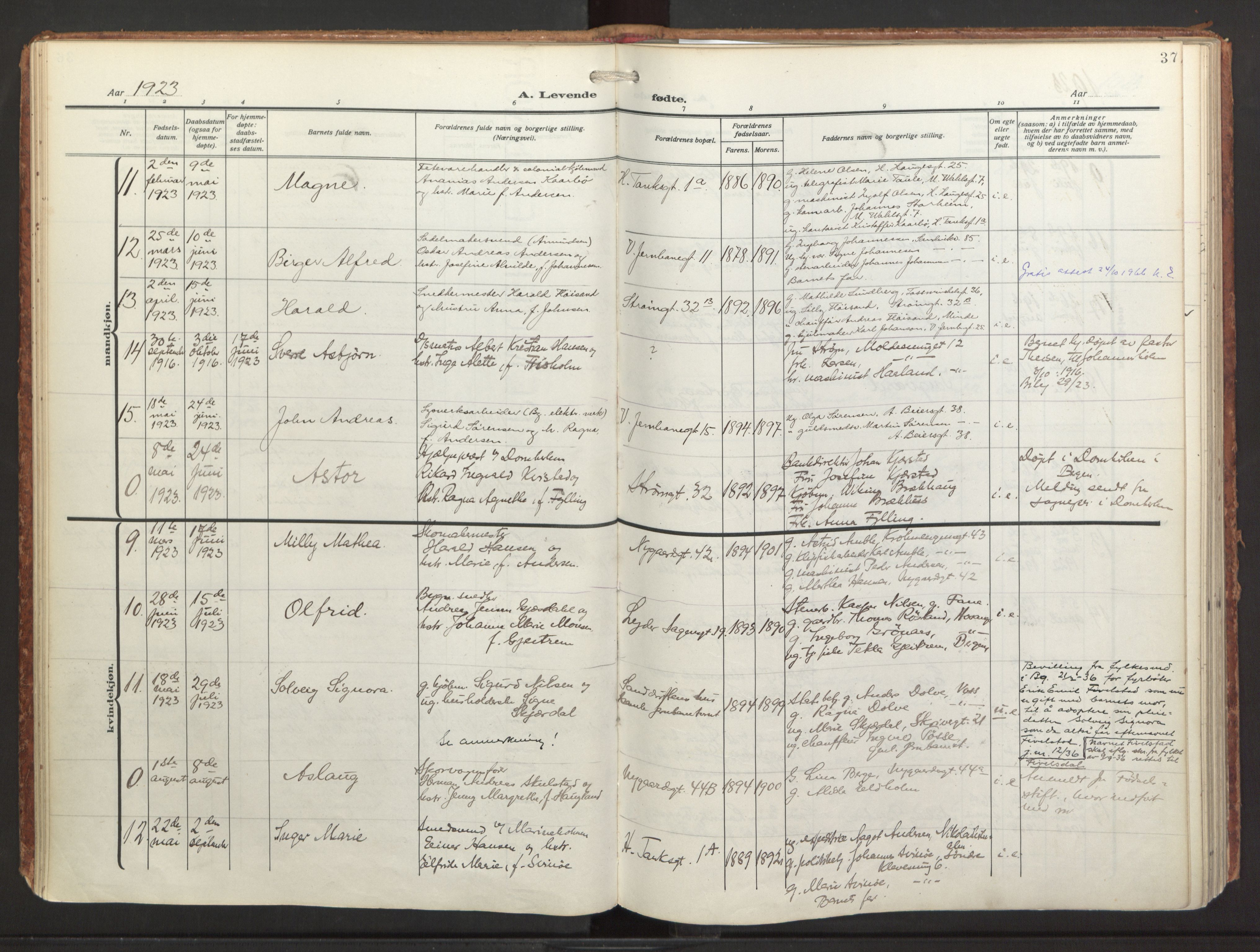 St. Jacob sokneprestembete, AV/SAB-A-78001/H/Haa/L0001: Parish register (official) no. A 1, 1917-1952, p. 37