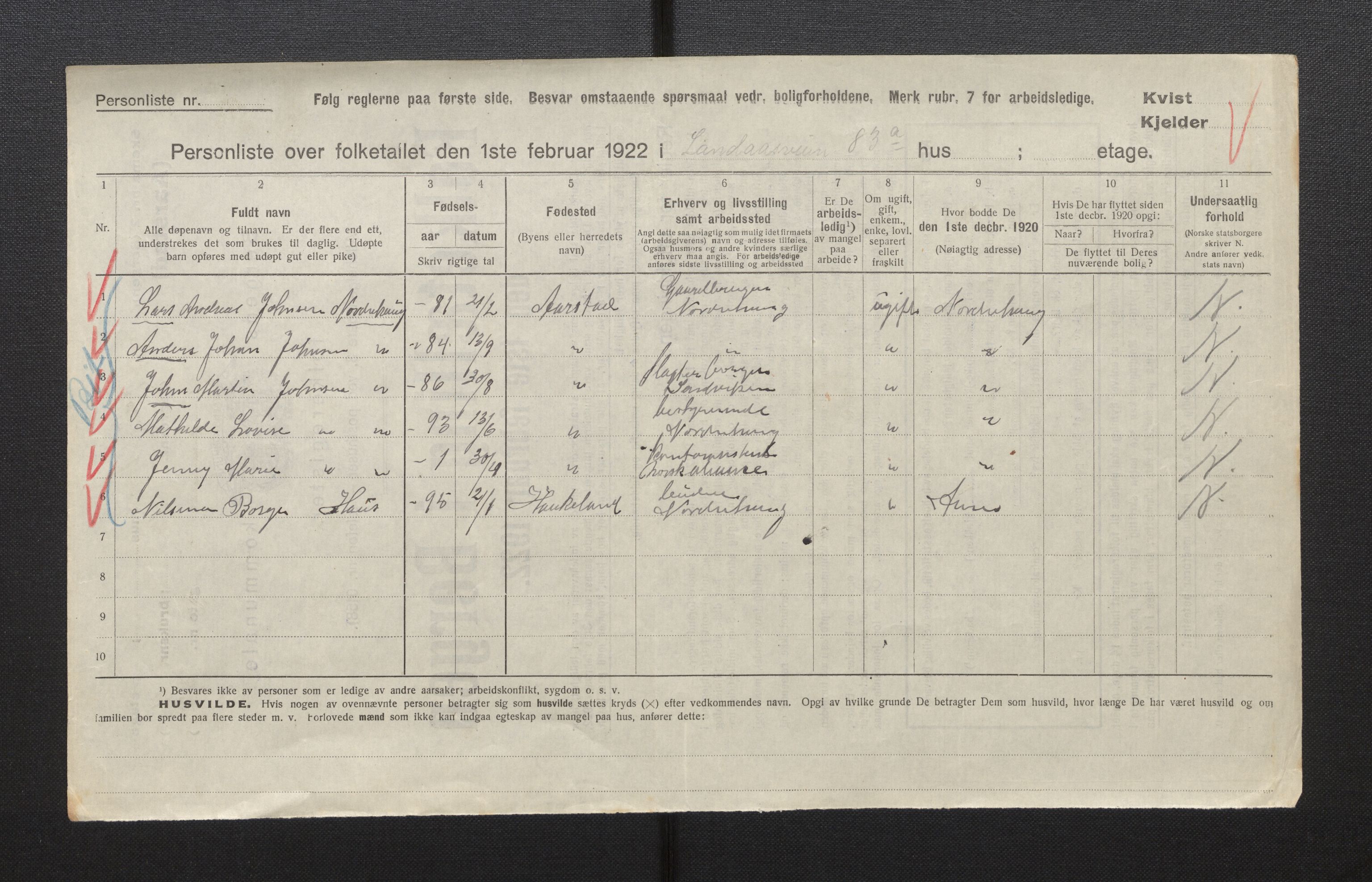 SAB, Municipal Census 1922 for Bergen, 1922, p. 55280