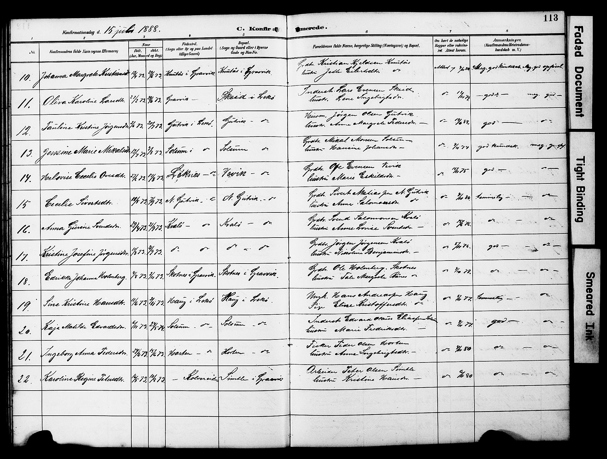 Ministerialprotokoller, klokkerbøker og fødselsregistre - Nord-Trøndelag, AV/SAT-A-1458/788/L0701: Parish register (copy) no. 788C01, 1888-1913, p. 113