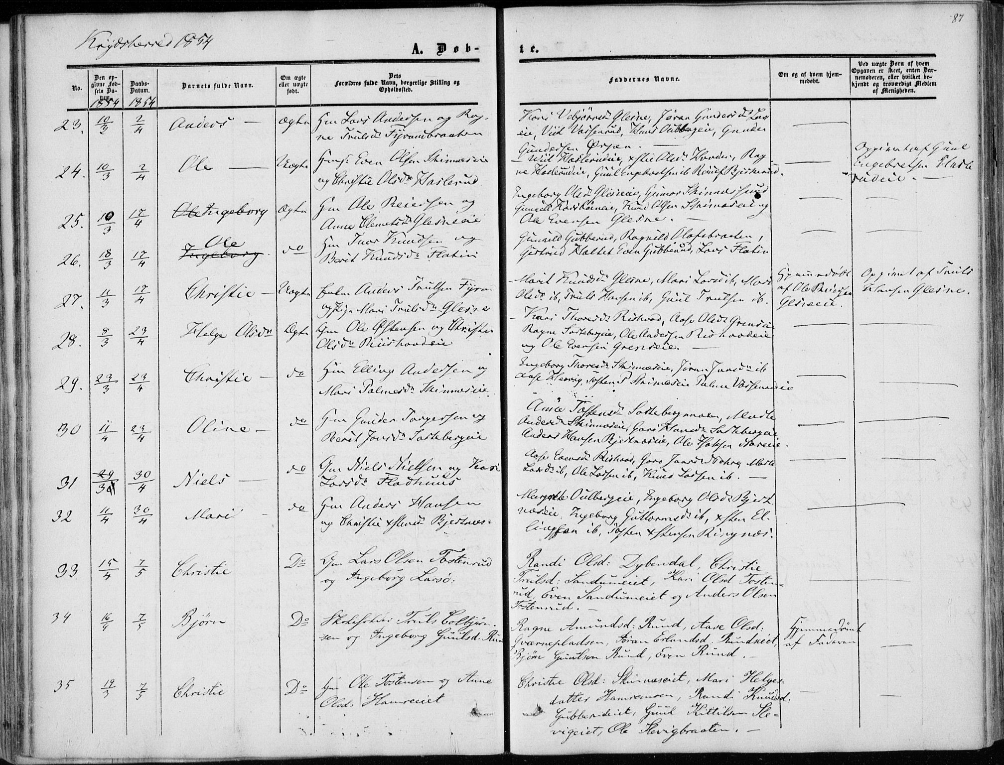 Sigdal kirkebøker, AV/SAKO-A-245/F/Fa/L0008: Parish register (official) no. I 8, 1850-1859, p. 87